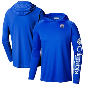 Men's Columbia  Royal Edmonton Oilers Terminal Tackle Omni-Shade Raglan Pullover Hoodie