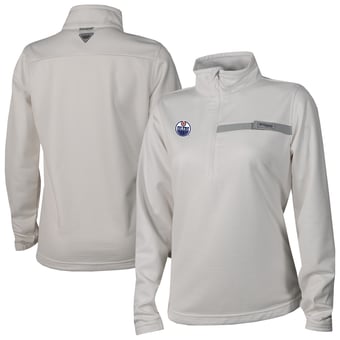 Women's Columbia  White Edmonton Oilers Skiff Guide Fleece Omni-Shade Quarter-Zip Jacket