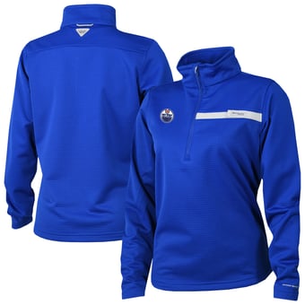 Women's Columbia  Blue Edmonton Oilers Skiff Guide Fleece Omni-Shade Quarter-Zip Jacket