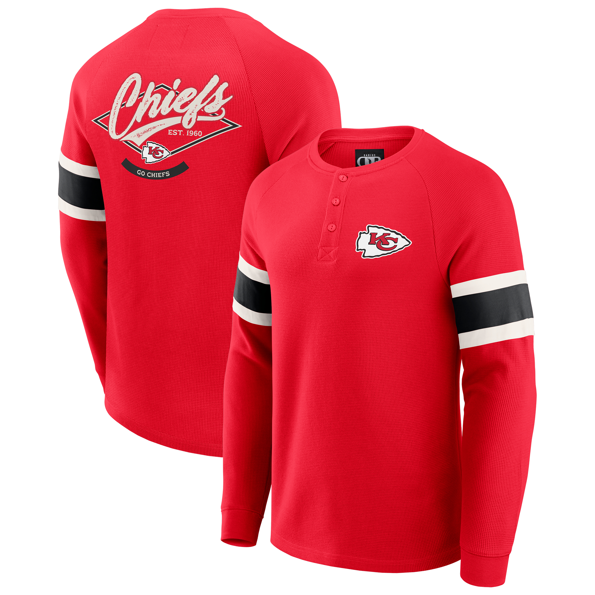 Men's Darius Rucker Collection by Fanatics Red Kansas City Chiefs Waffle-Knit Raglan Long Sleeve Henley T-Shirt