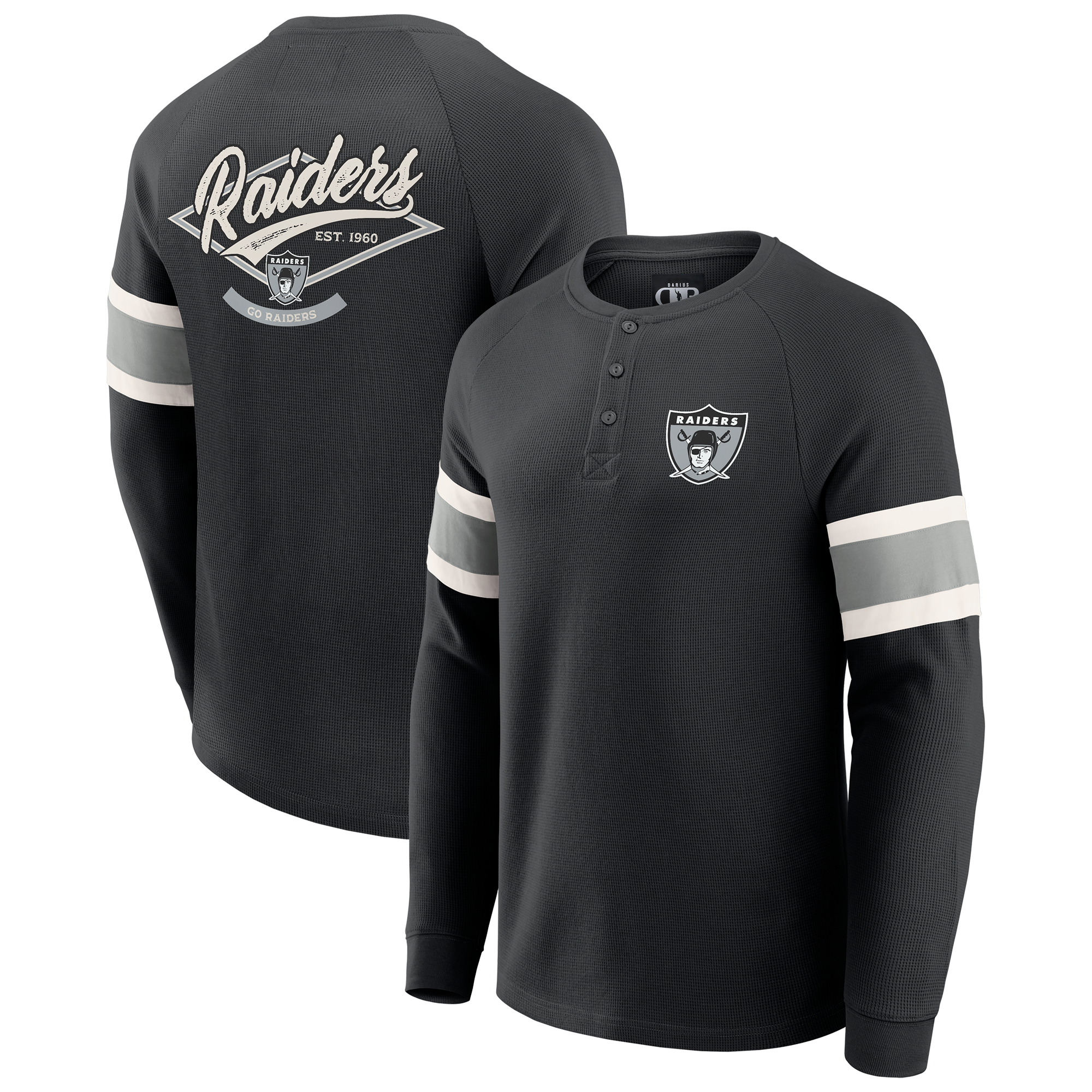 Men's Darius Rucker Collection by Fanatics Black Las Vegas Raiders Waffle-Knit Raglan Long Sleeve Henley T-Shirt