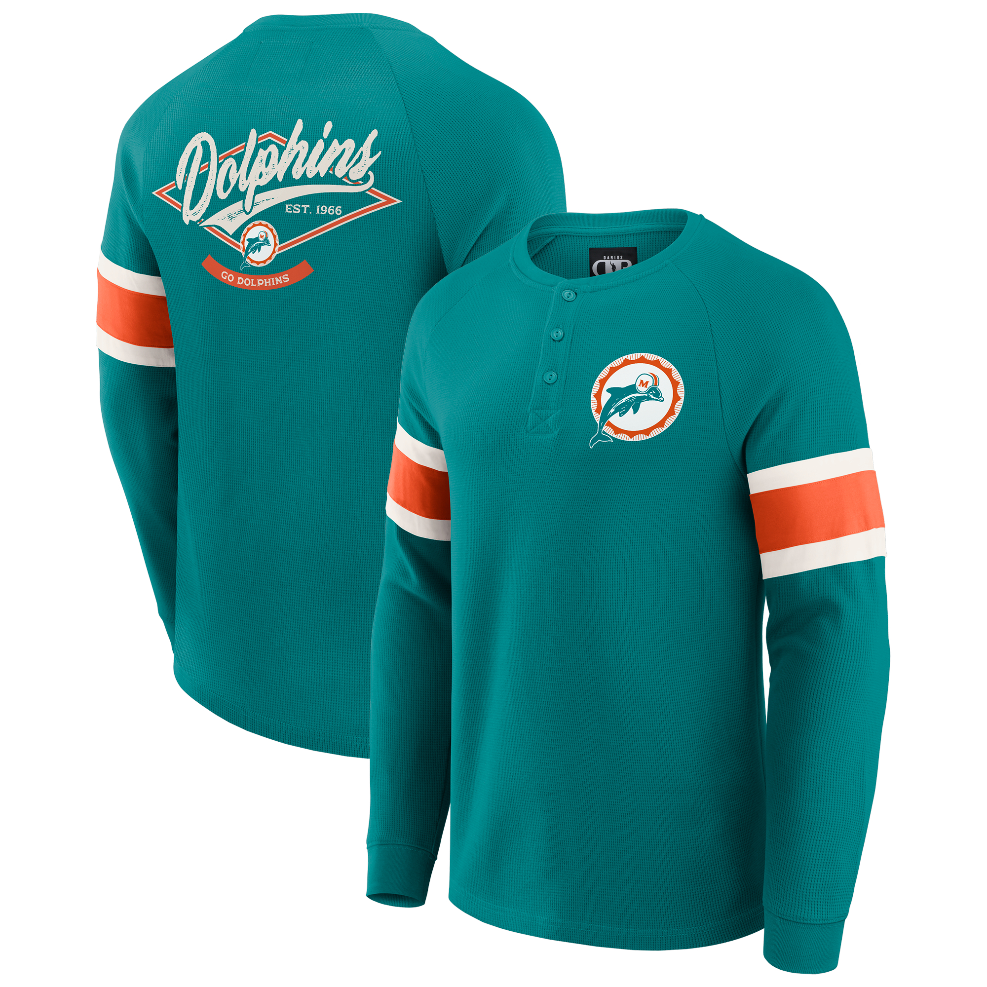 Men's Darius Rucker Collection by Fanatics Aqua Miami Dolphins Waffle-Knit Raglan Long Sleeve Henley T-Shirt