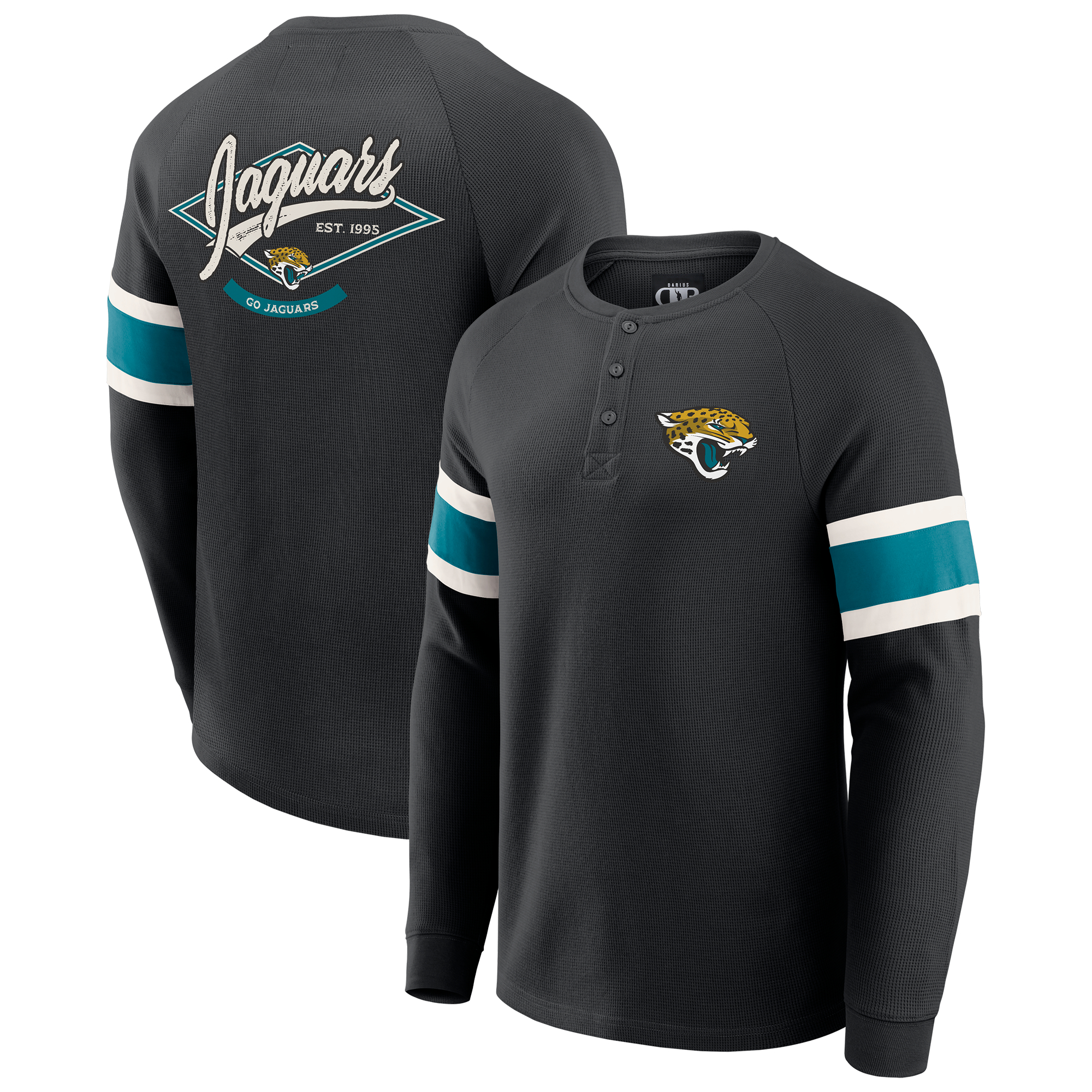 Men's Darius Rucker Collection by Fanatics Black Jacksonville Jaguars Waffle-Knit Raglan Long Sleeve Henley T-Shirt