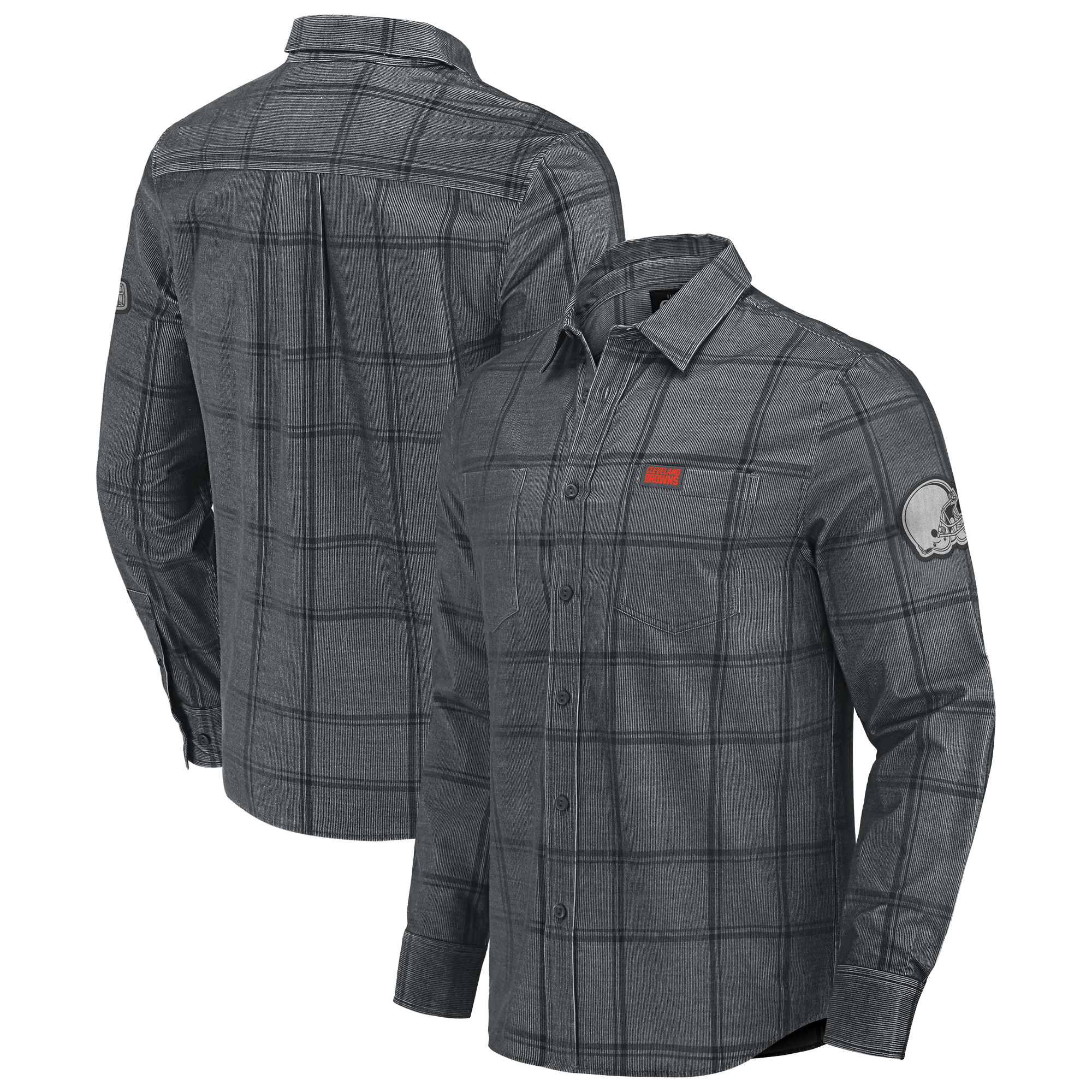 Darius Rucker Collection By Fanatics Men's Gray Cleveland Browns Micro Corduroy Plaid Button Up Shirt - Gray