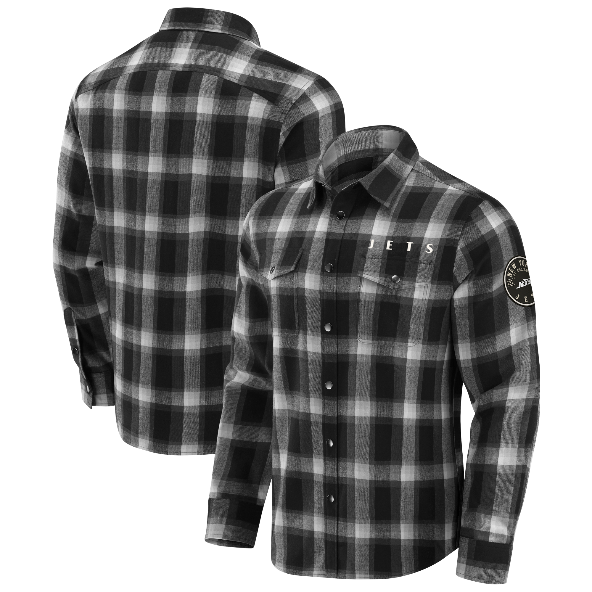 Men's Darius Rucker Collection by Fanatics Black New York Jets Flannel Plaid Full-Snap Shirt