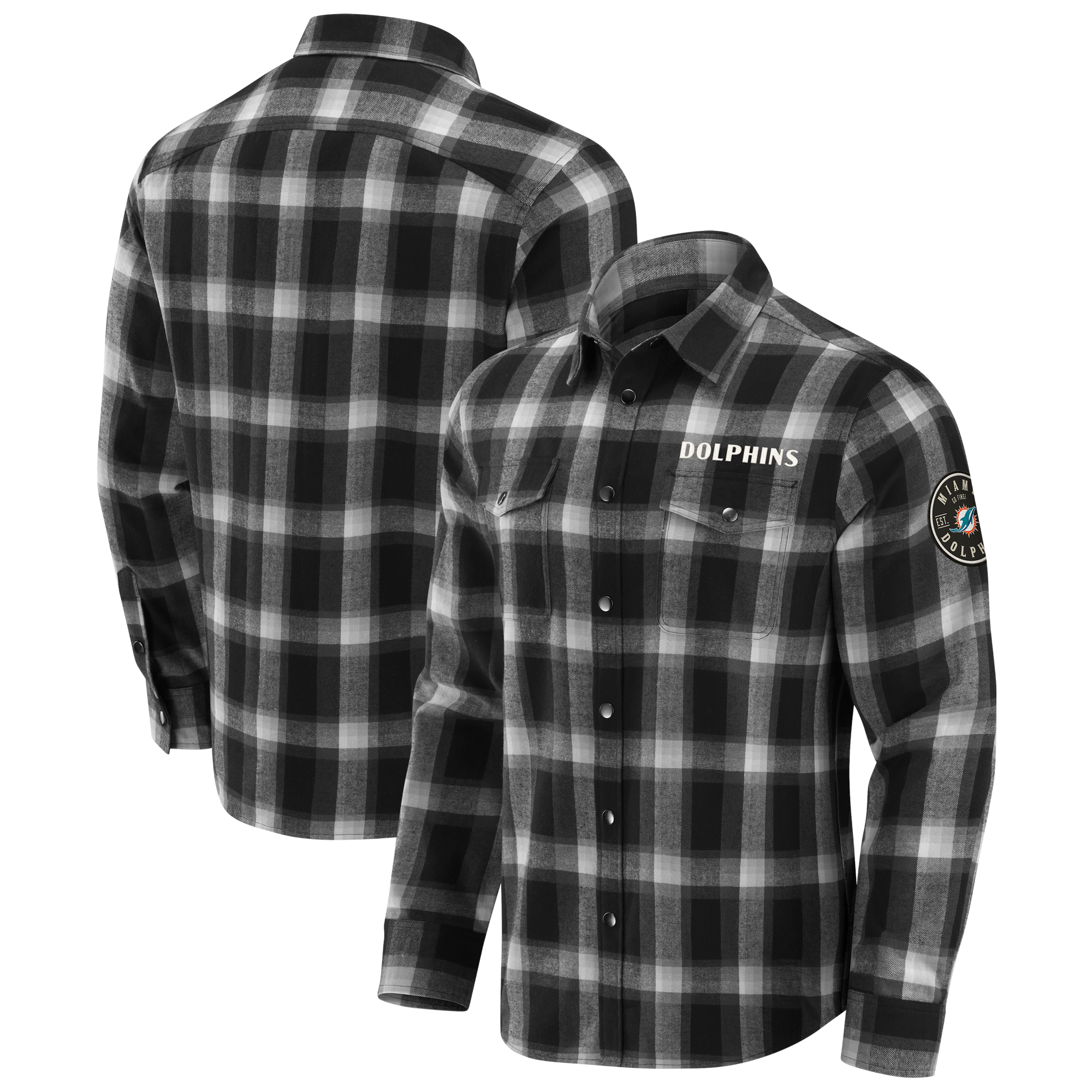 Men's Darius Rucker Collection by Fanatics Black Miami Dolphins Flannel Plaid Full-Snap Shirt