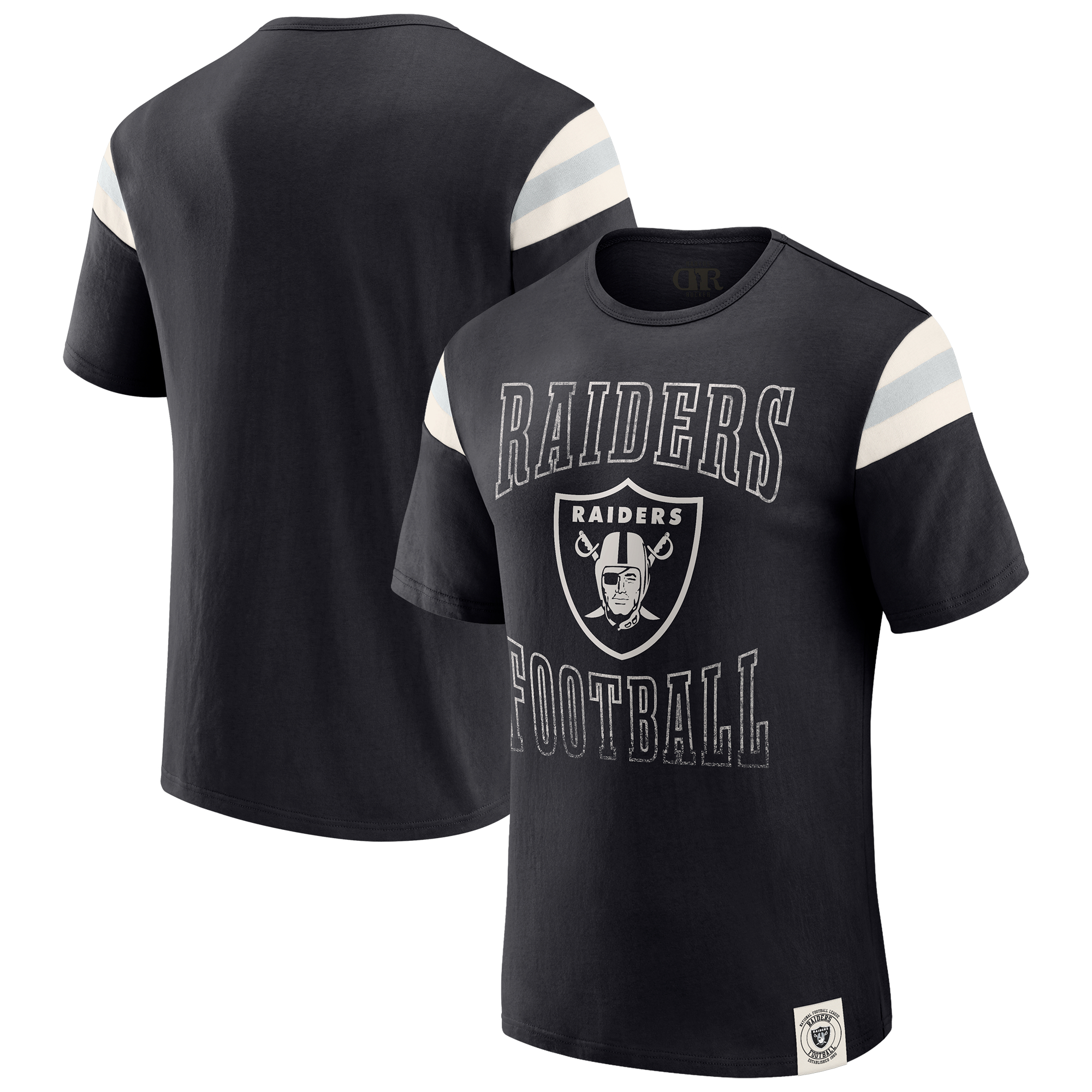 Men's Darius Rucker Collection by Fanatics Black Las Vegas Raiders Football Stripe Sleeve T-Shirt