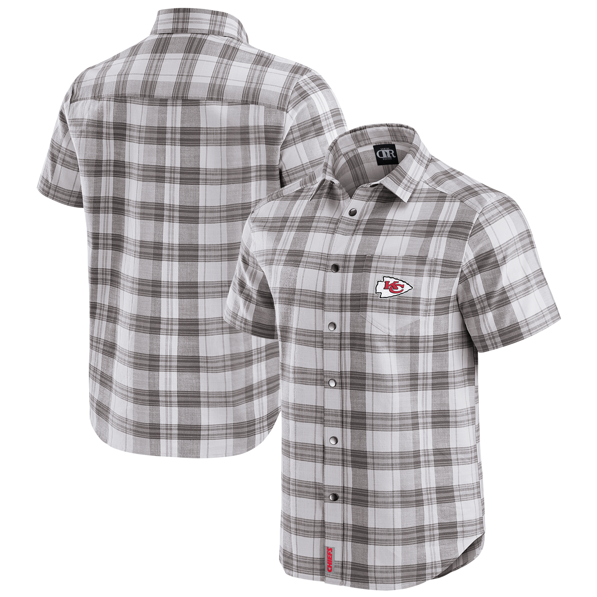 Men's Darius Rucker Collection by Fanatics Gray Kansas City Chiefs Team Plaid Short Sleeve Full-Snap Shirt