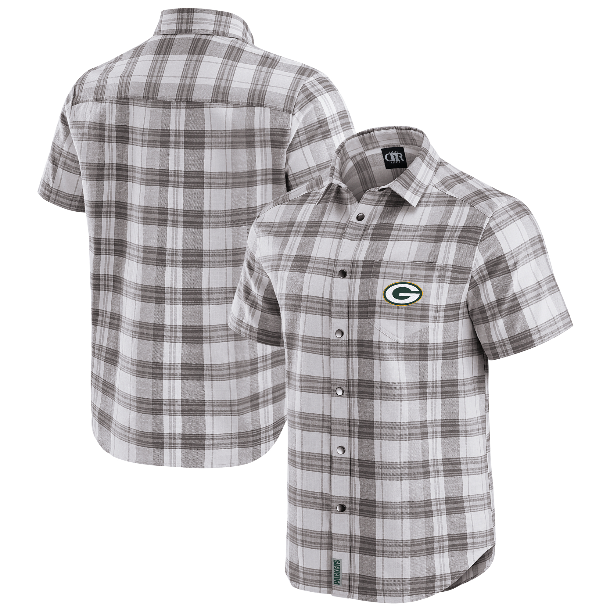 Men's Darius Rucker Collection by Fanatics Gray Green Bay Packers Team Plaid Short Sleeve Full-Snap Shirt