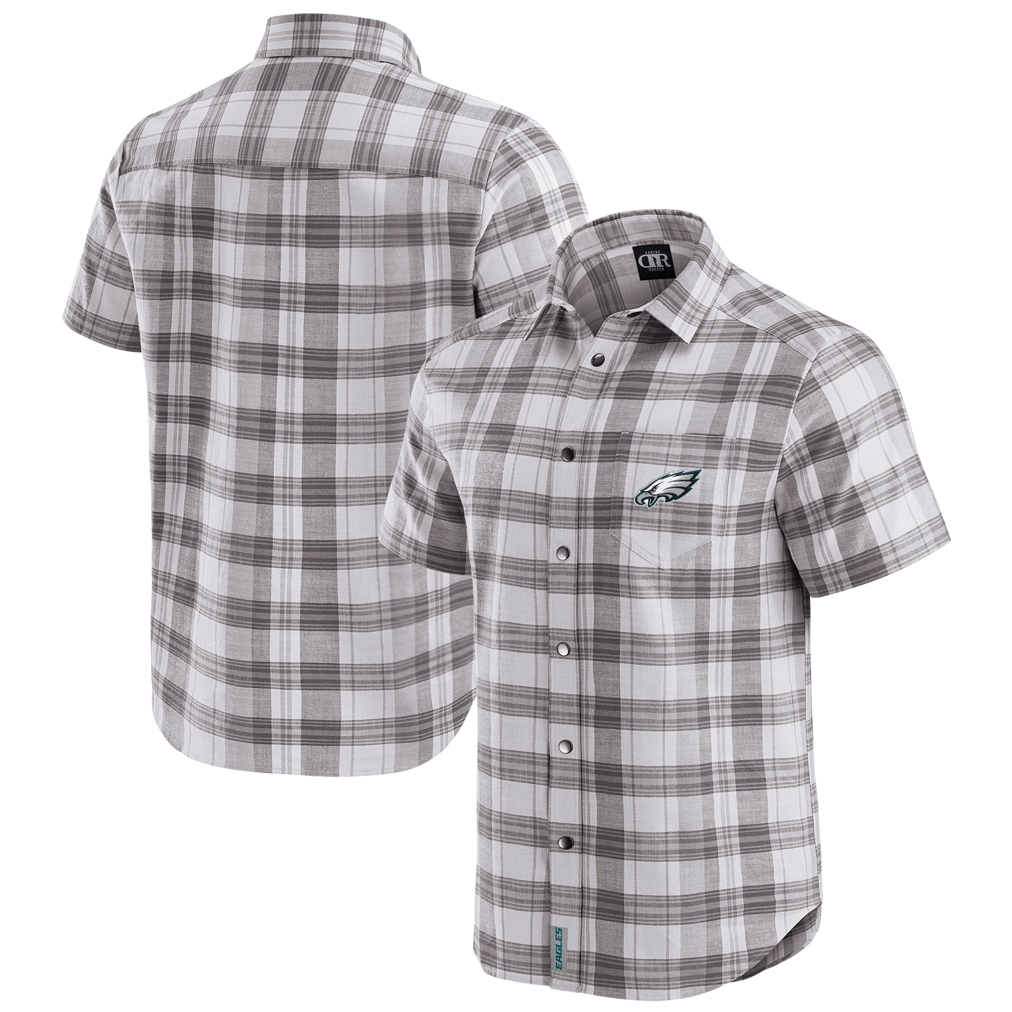 Men's Darius Rucker Collection by Fanatics Gray Philadelphia Eagles Team Plaid Short Sleeve Full-Snap Shirt