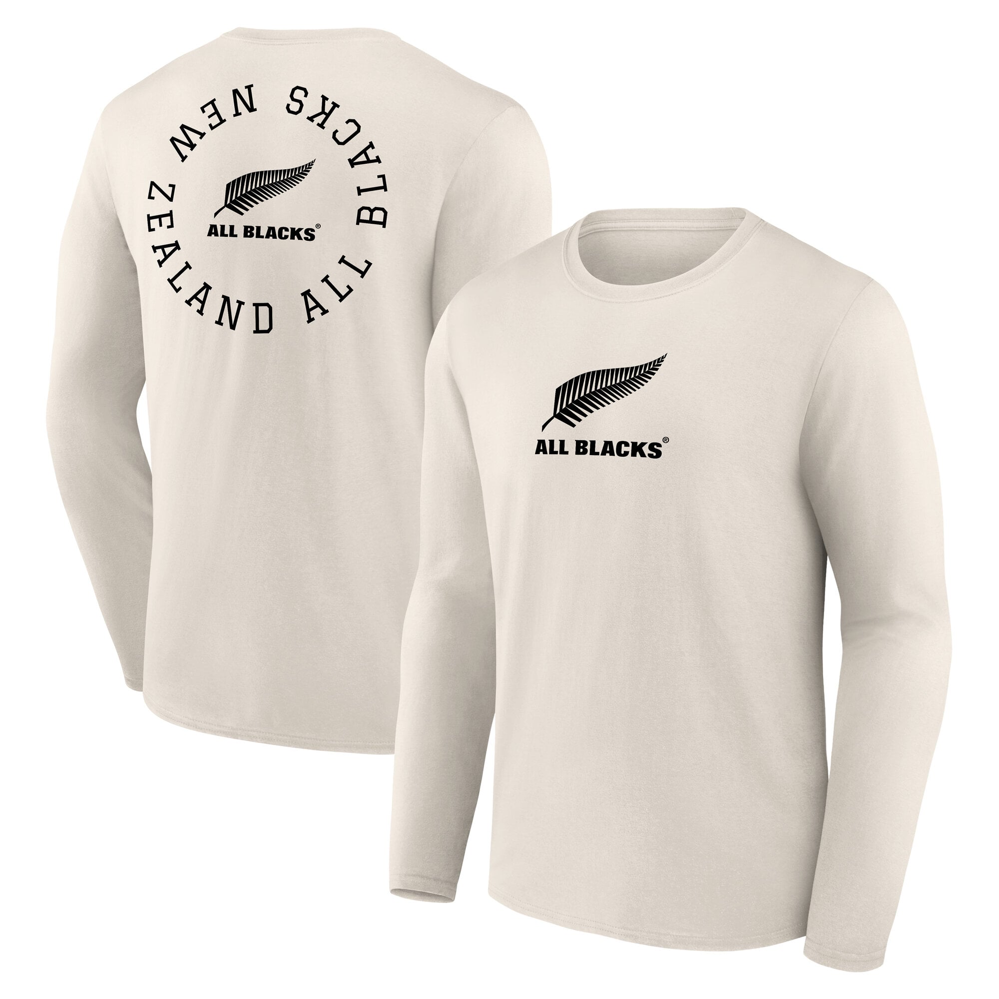 T-shirt a maniche lunghe con grafica All Blacks Loop Logo anteriore e posteriore - Bianco sporco