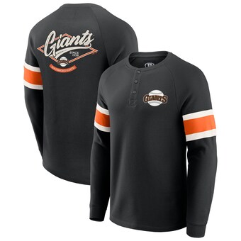 Men's Darius Rucker Collection by Fanatics Black San Francisco Giants Waffle-Knit Raglan Long Sleeve Henley T-Shirt