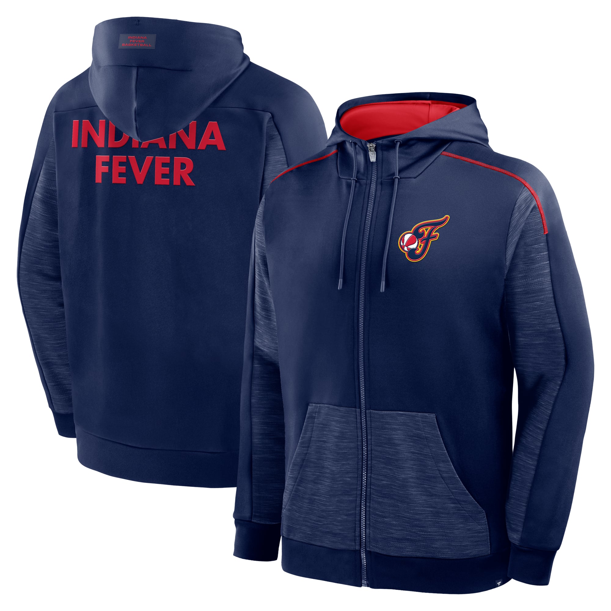 Men's Fanatics Navy Indiana Fever Back Door Cut Play Defender Full-Zip Hoodie