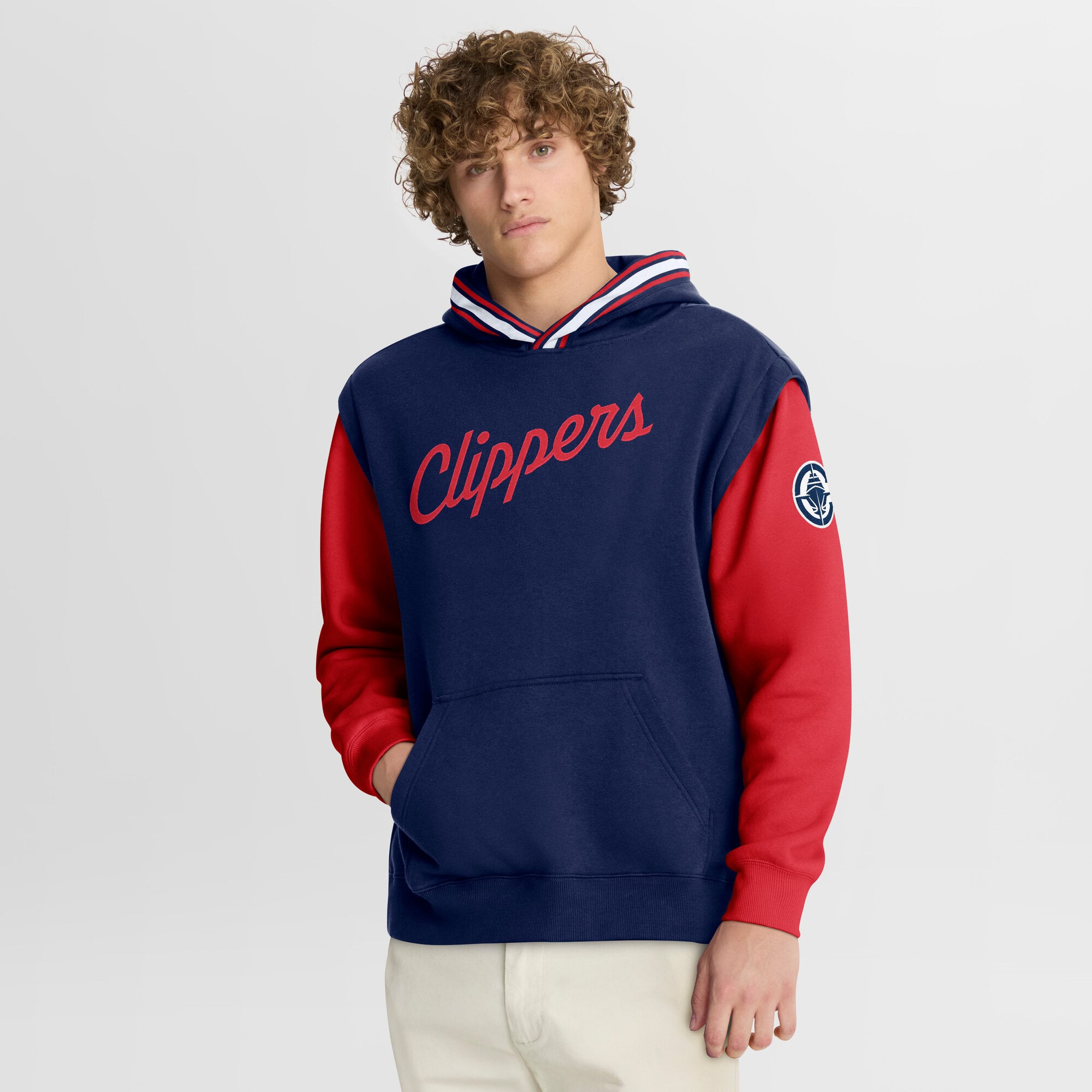Men's Fanatics  Navy/Red LA Clippers Half Court Shot Clock Fastbreak Hoodie