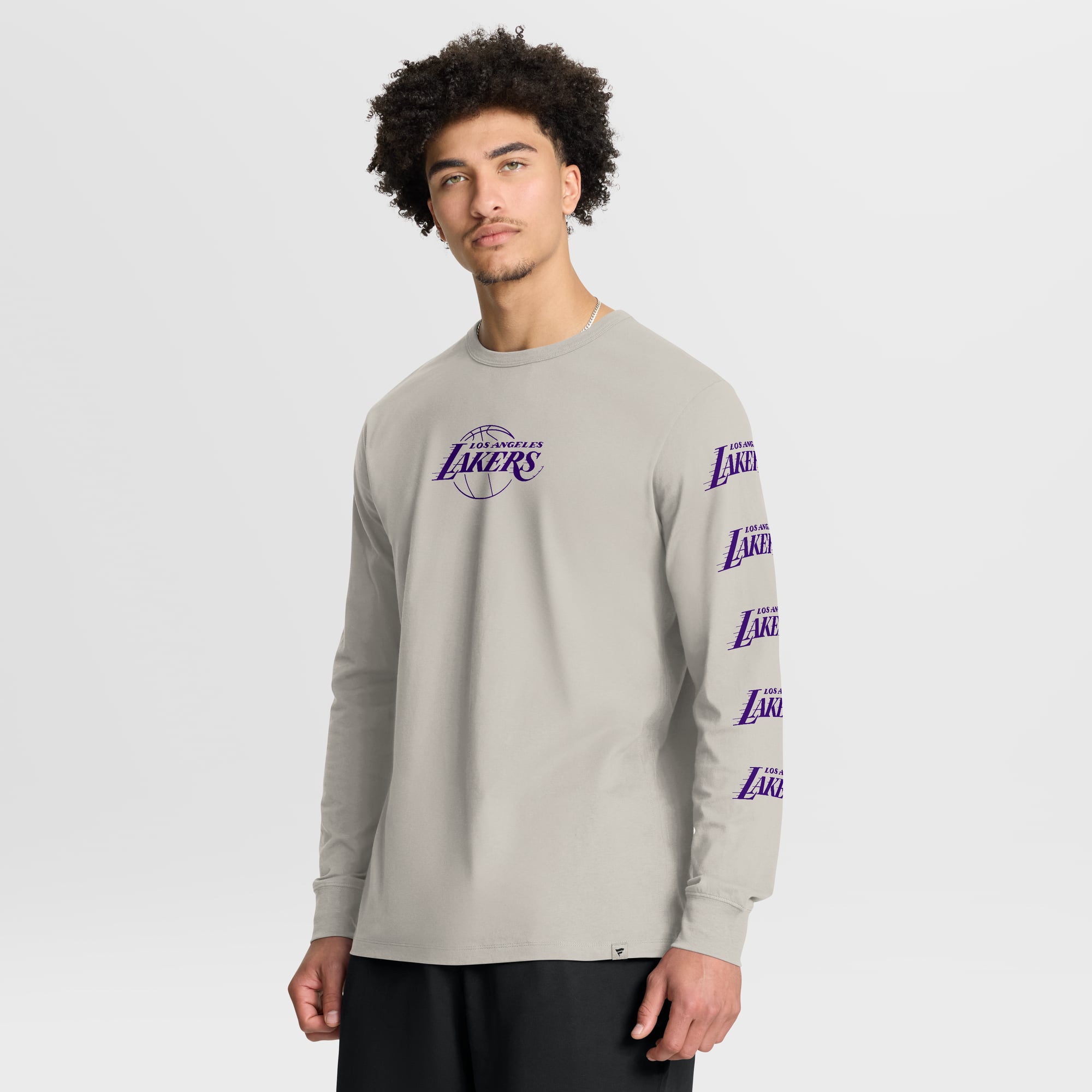Men's Fanatics Cream Los Angeles Lakers Crossover Collection Ball Screen Action Premium Long Sleeve T-Shirt