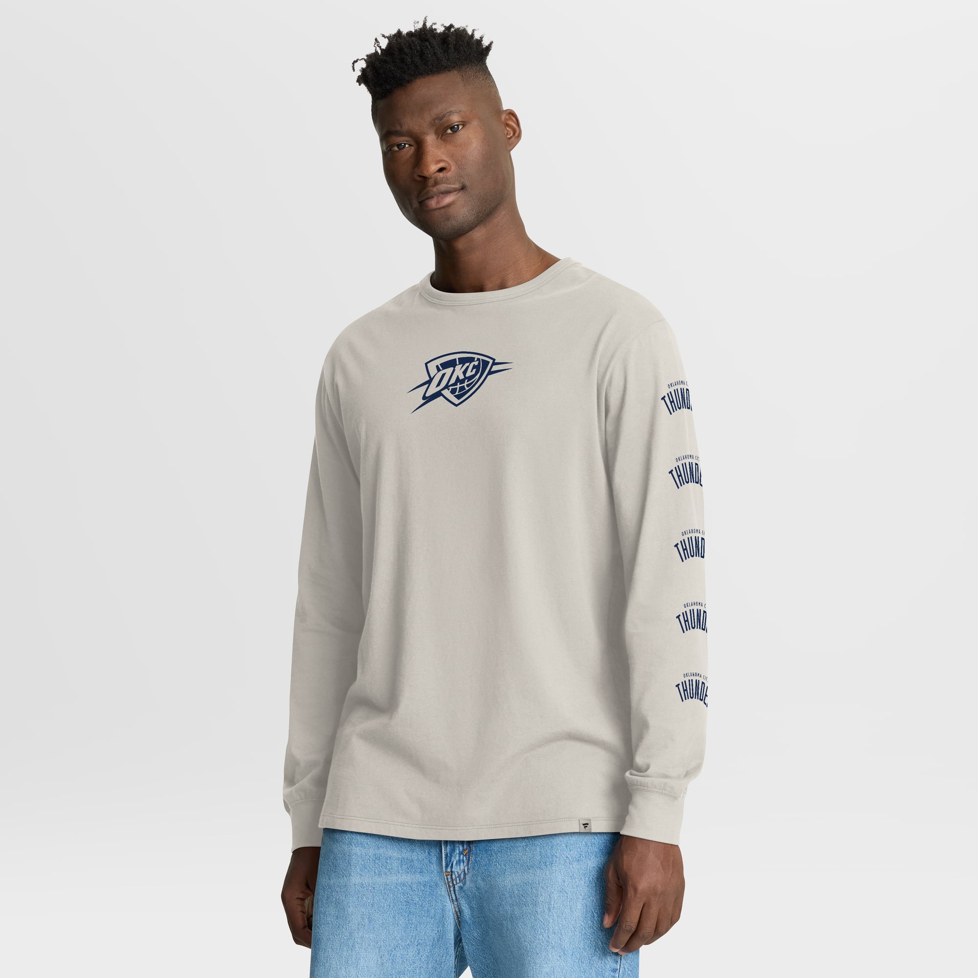 Men's Fanatics Cream Oklahoma City Thunder Crossover Collection Ball Screen Action Premium Long Sleeve T-Shirt