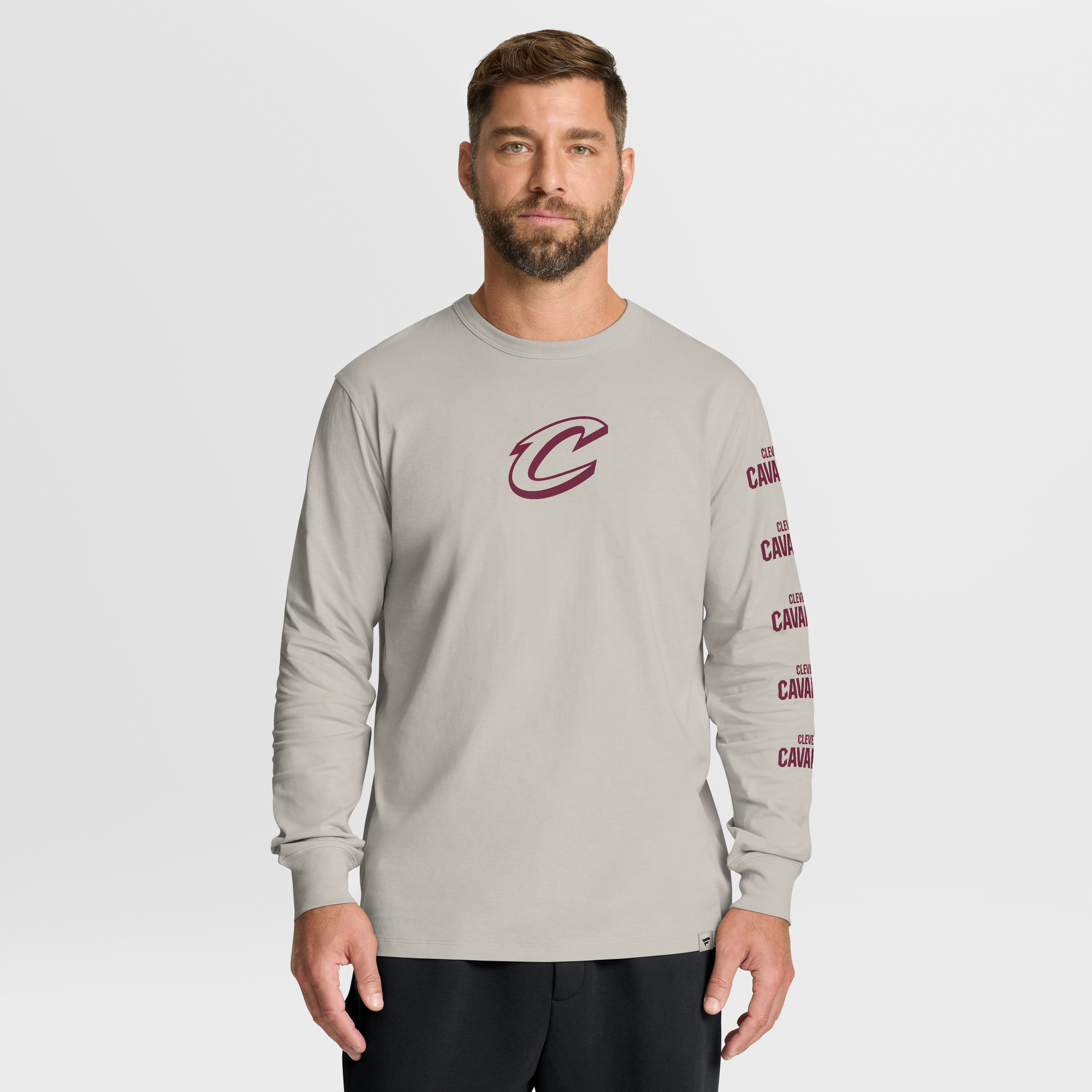 Men's Fanatics Cream Cleveland Cavaliers Crossover Collection Ball Screen Action Premium Long Sleeve T-Shirt