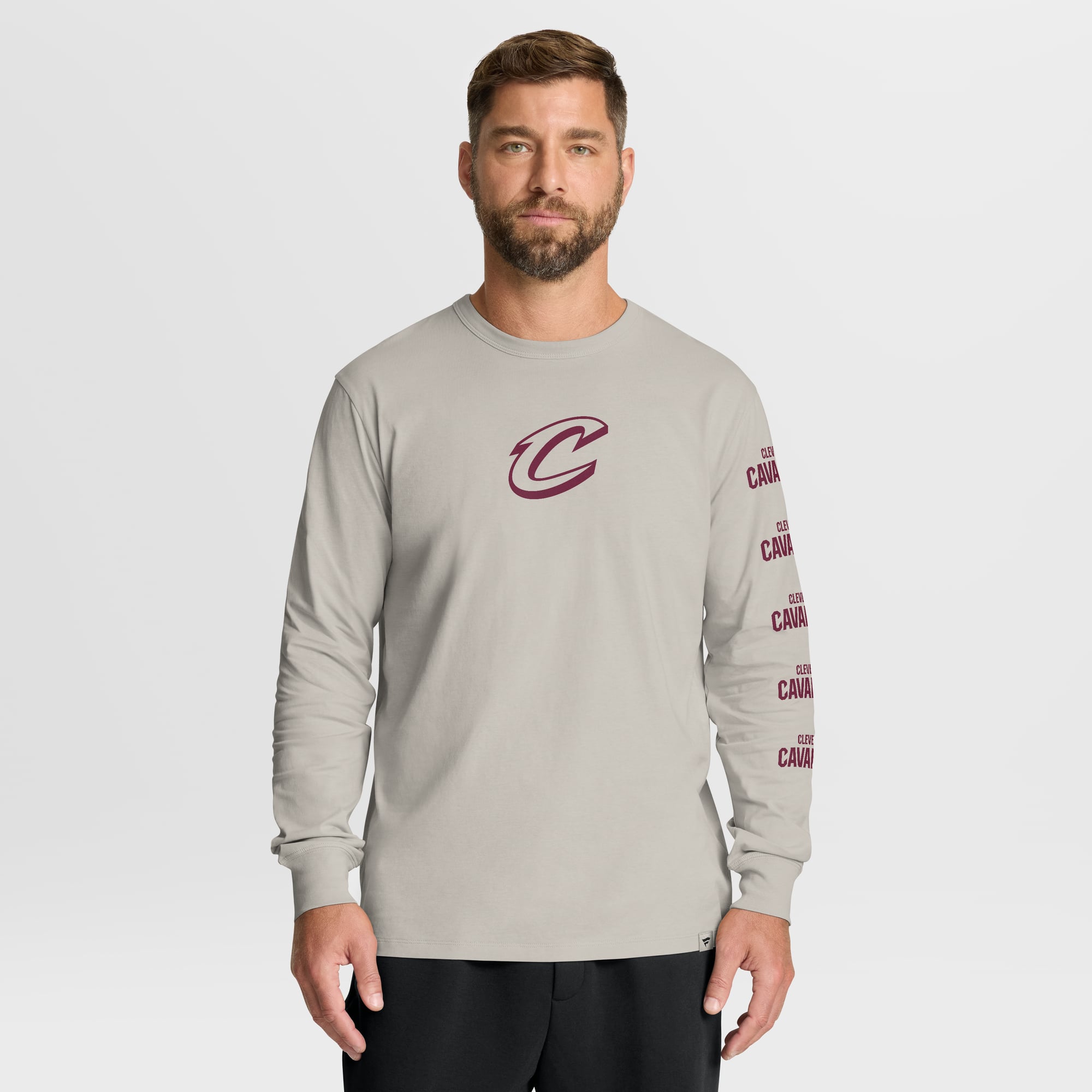 Men's Fanatics Cream Cleveland Cavaliers Crossover Collection Ball Screen Action Premium Long Sleeve T-Shirt