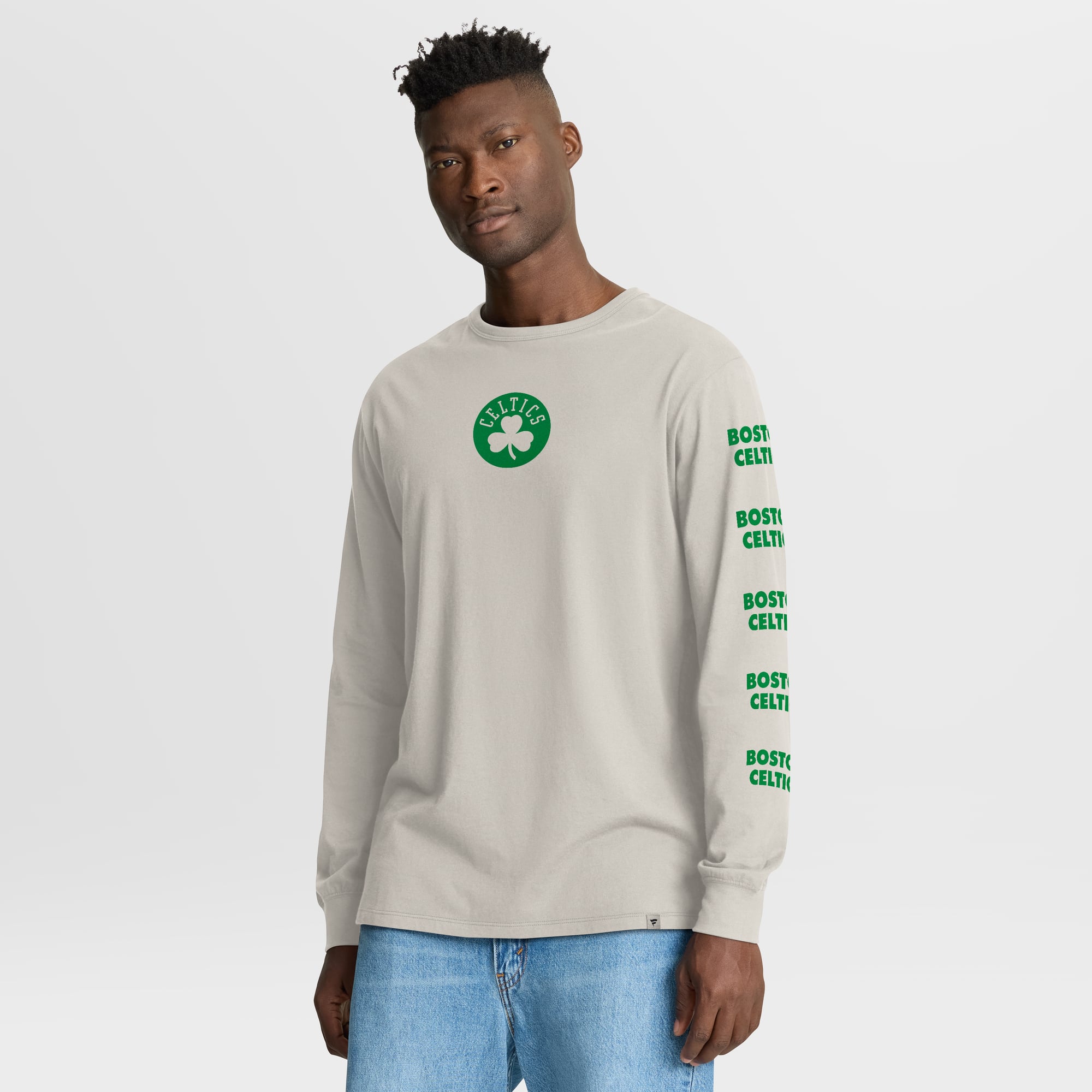 Men's Fanatics Cream Boston Celtics Crossover Collection Ball Screen Action Premium Long Sleeve T-Shirt