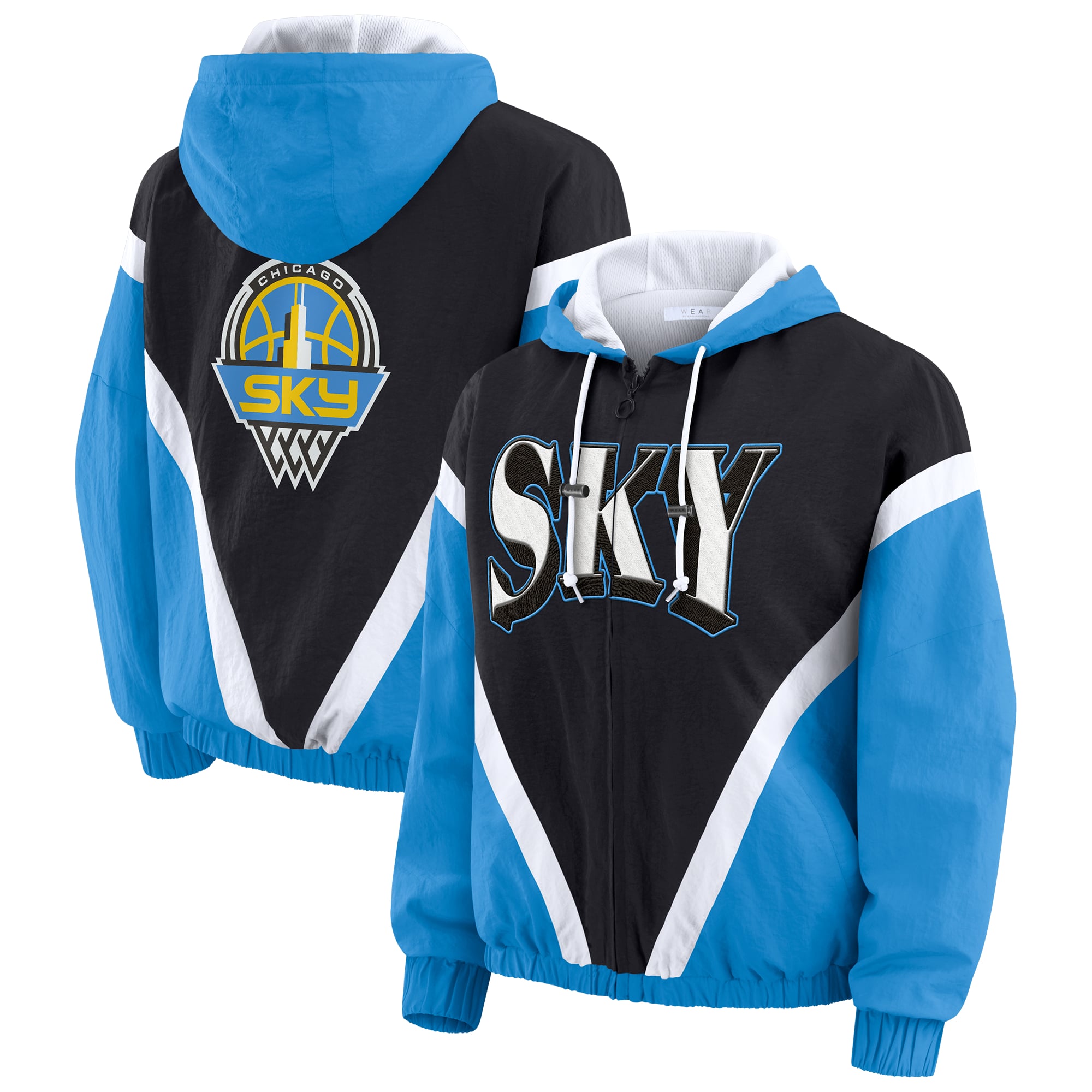 Women's WEAR by Erin Andrews Blue/Black Chicago Sky Colorblock Full-Zip Hoodie Windbreaker Jacket