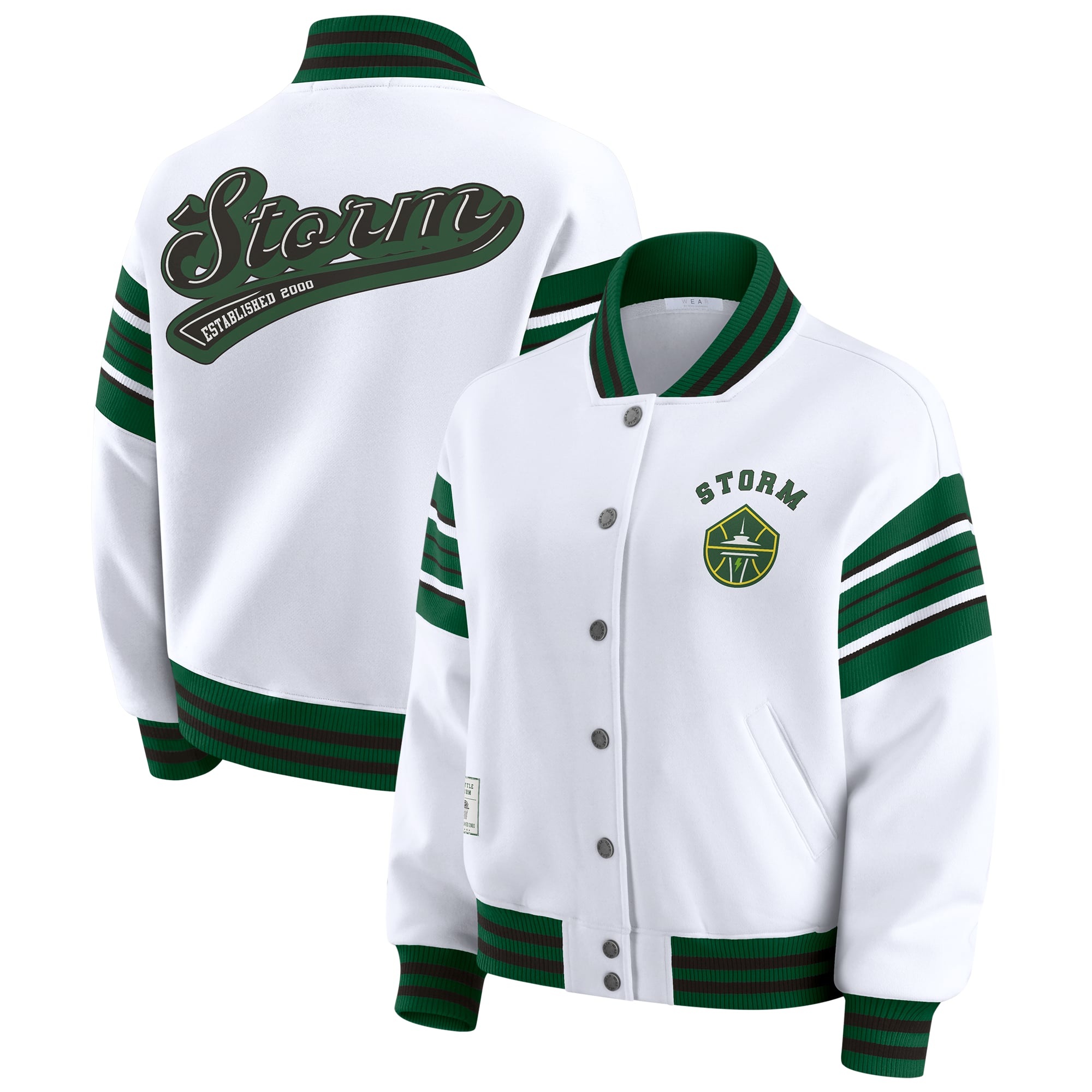 Women's WEAR by Erin Andrews White/Green Seattle Storm Full-Snap Fleece Sweatshirt Jacket