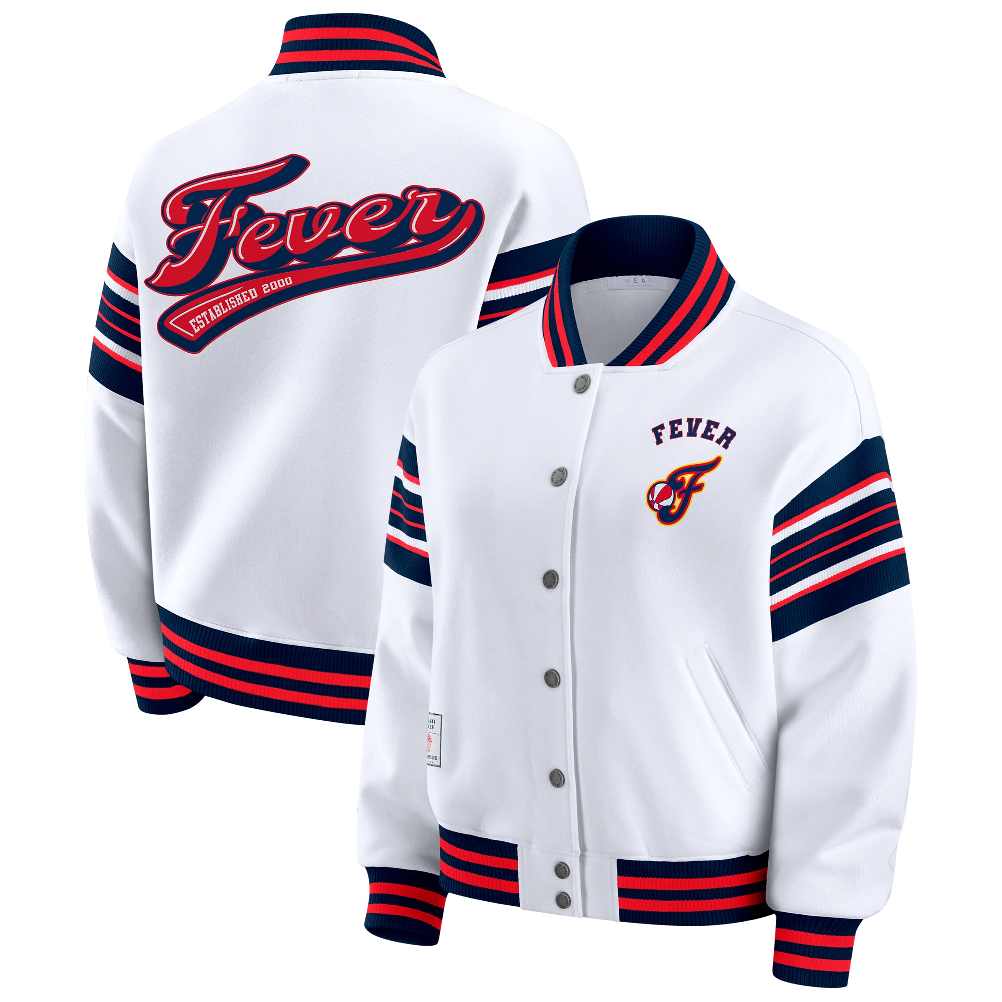 Women's WEAR by Erin Andrews White/Navy WNBA Full-Snap Fleece Sweatshirt Jacket
