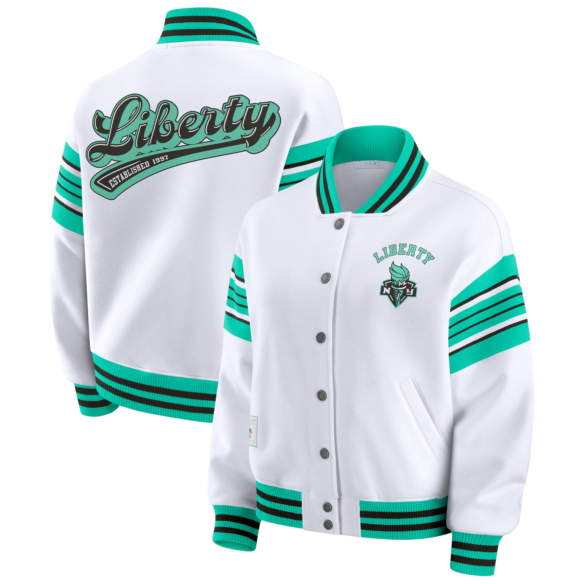 Women's WEAR by Erin Andrews White/Mint WNBA Full-Snap Fleece Sweatshirt Jacket