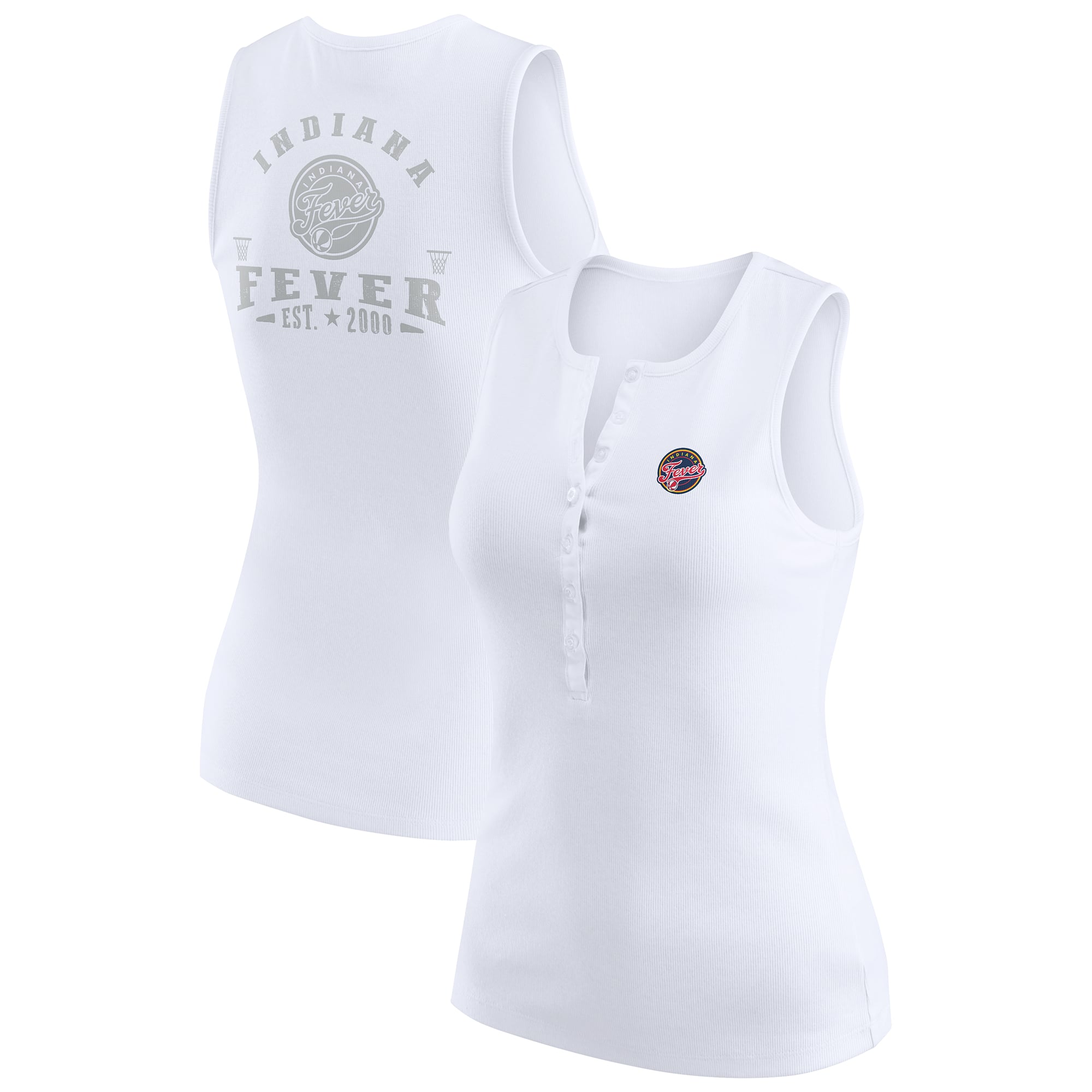 Women's WEAR by Erin Andrews White Indiana Fever Rib-Knit Henley Tank Top