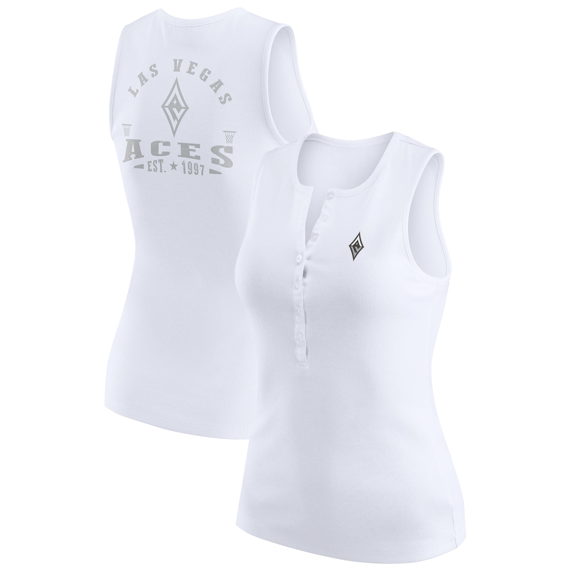 Women's WEAR by Erin Andrews White Las Vegas Aces Rib-Knit Henley Tank Top