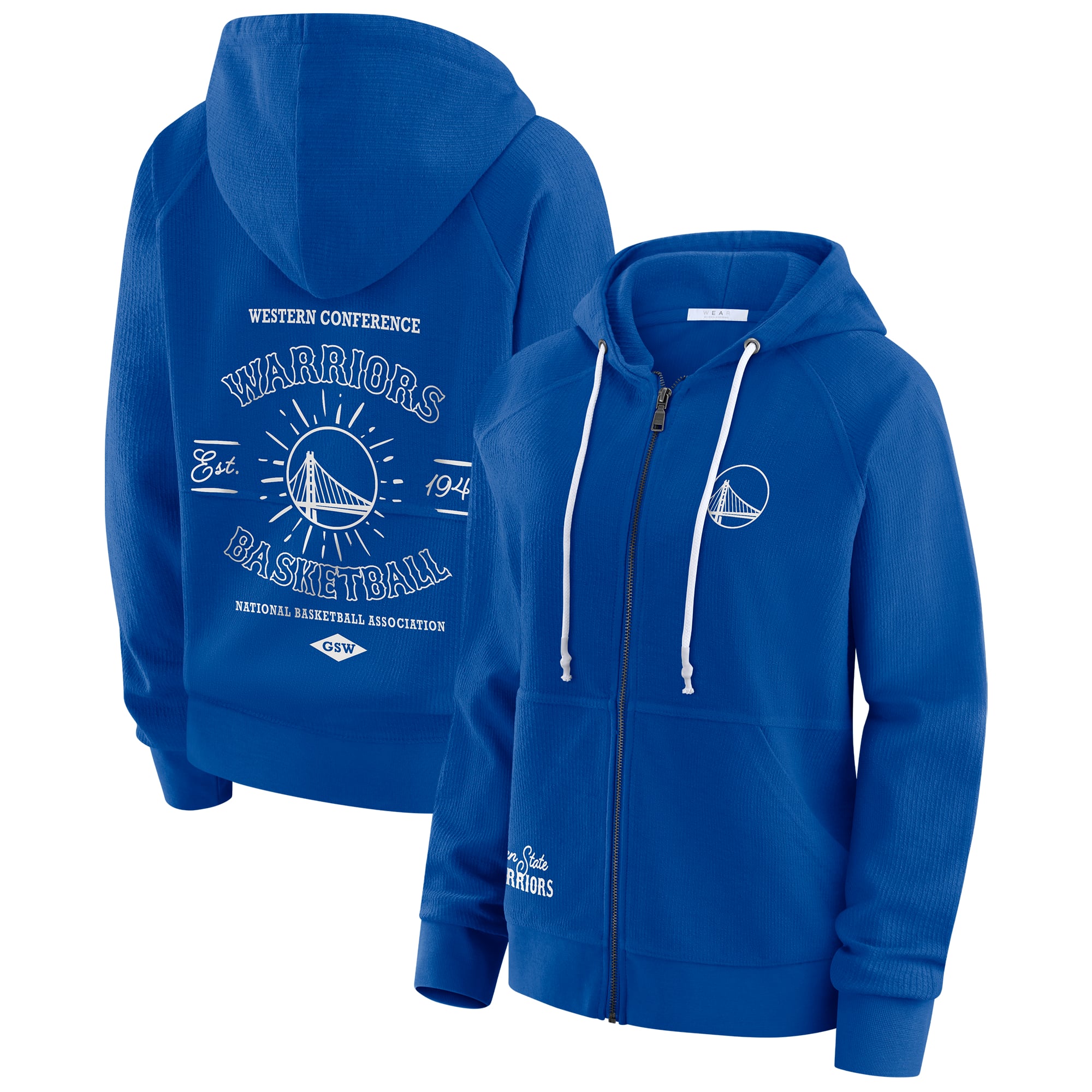 Women's WEAR by Erin Andrews Blue Golden State Warriors Vintage Full-Zip Raglan Hoodie