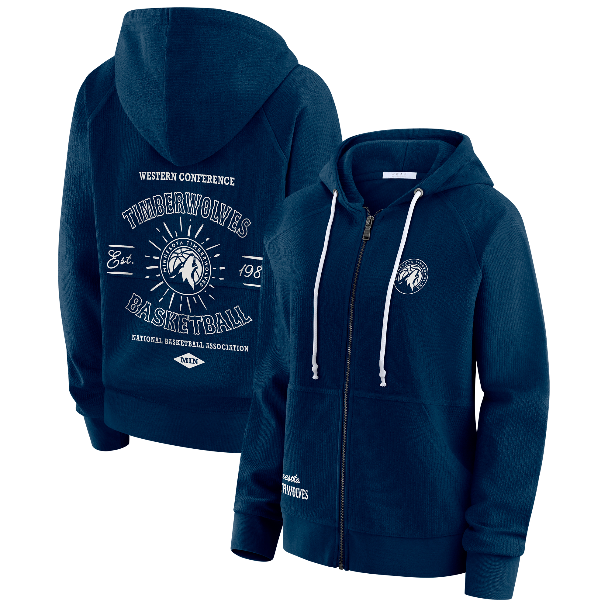 Women's WEAR by Erin Andrews Navy Minnesota Timberwolves Vintage Full-Zip Raglan Hoodie