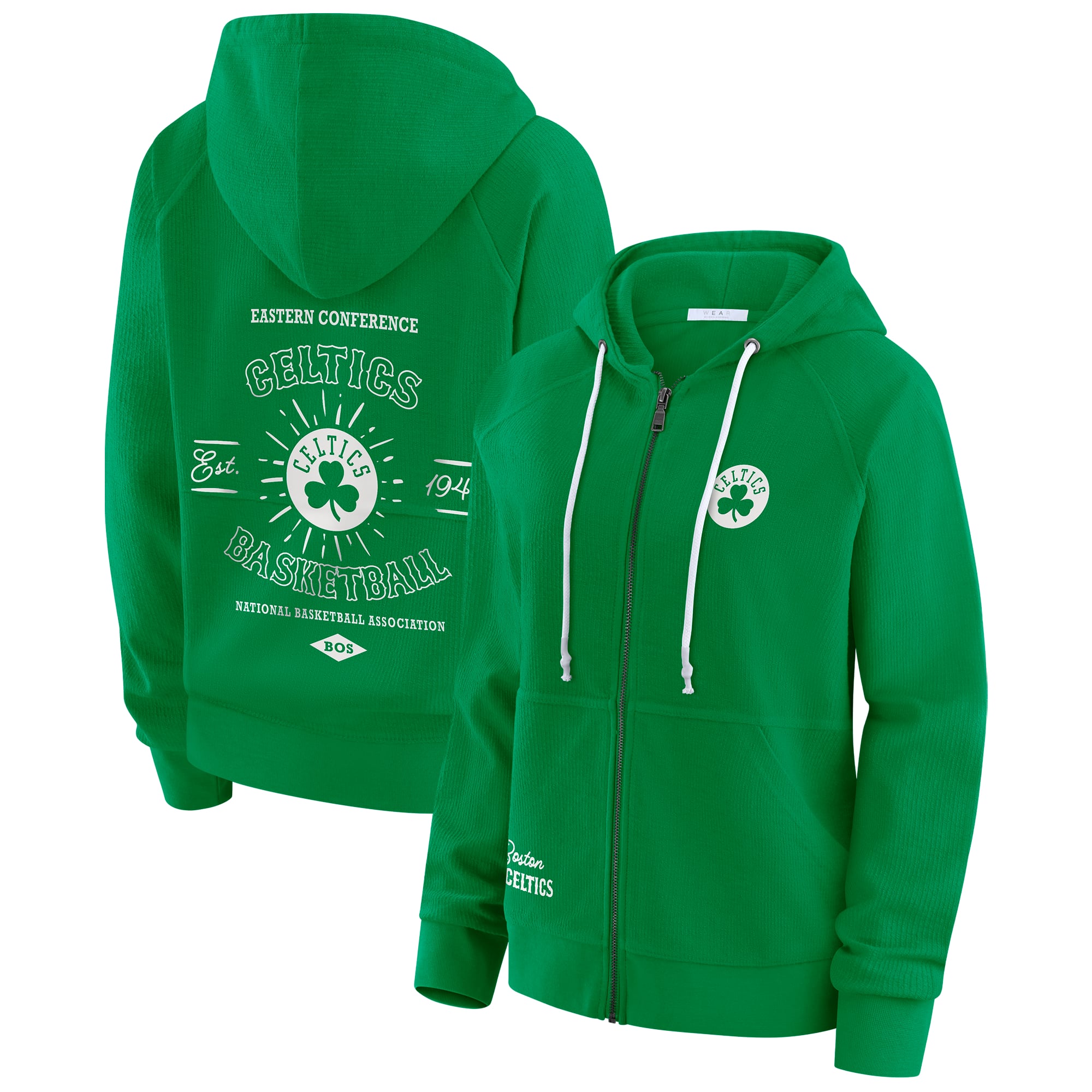Women's WEAR by Erin Andrews Green Boston Celtics Vintage Full-Zip Raglan Hoodie