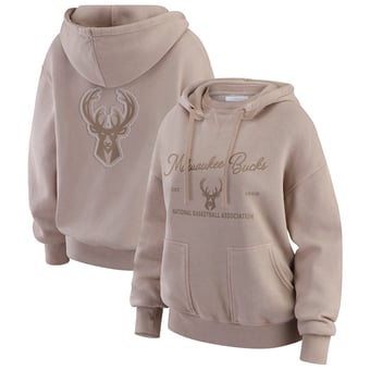 Women's WEAR by Erin Andrews  Tan Milwaukee Bucks Washed Pullover Crewdie