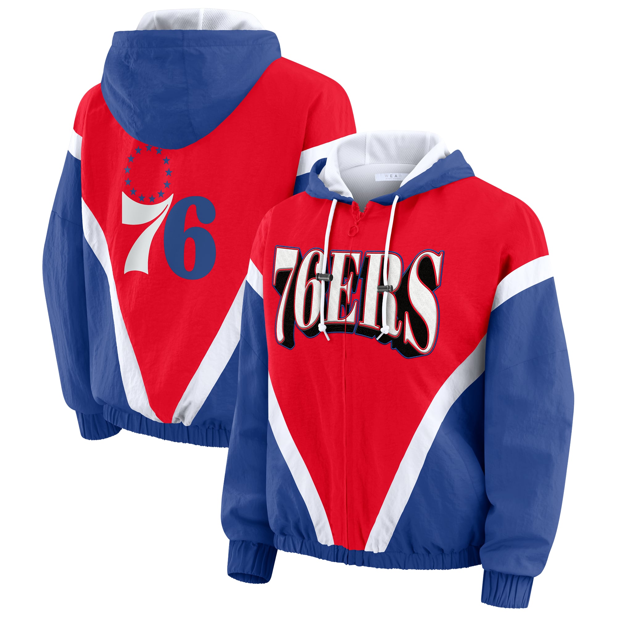 Women's WEAR by Erin Andrews  Red/Royal Philadelphia 76ers Colorblock Full-Zip Hoodie Windbreaker Jacket