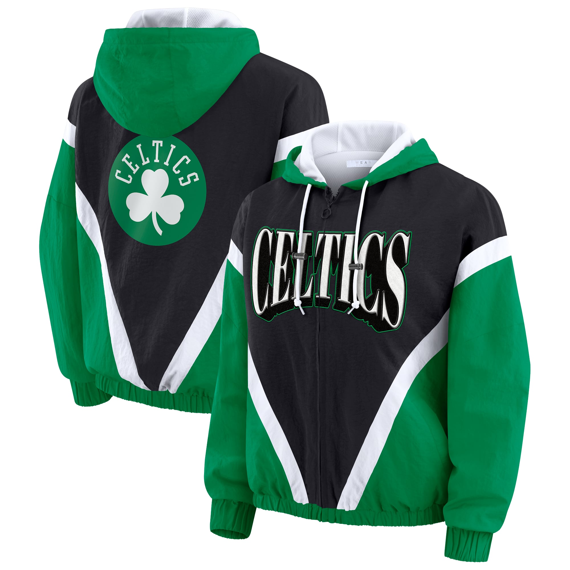 Women's WEAR by Erin Andrews  Black/Kelly Green Boston Celtics Colorblock Full-Zip Hoodie Windbreaker Jacket