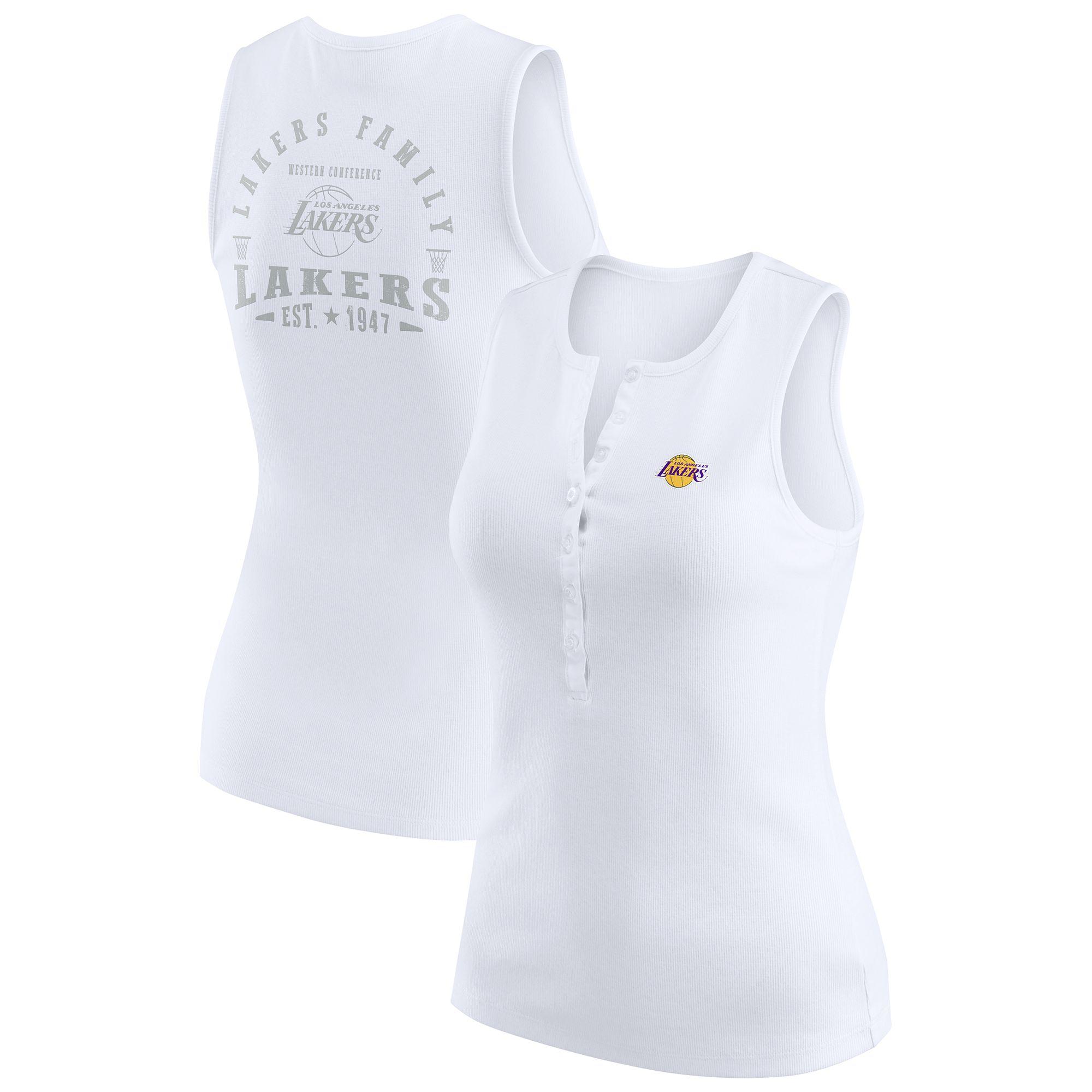Women’s WEAR by Erin Andrews White Los Angeles Lakers Rib-Knit Henley Tank Top Women’s WEAR by Erin Andrews White Los Angeles Lakers Rib-Knit Henley Tank Top