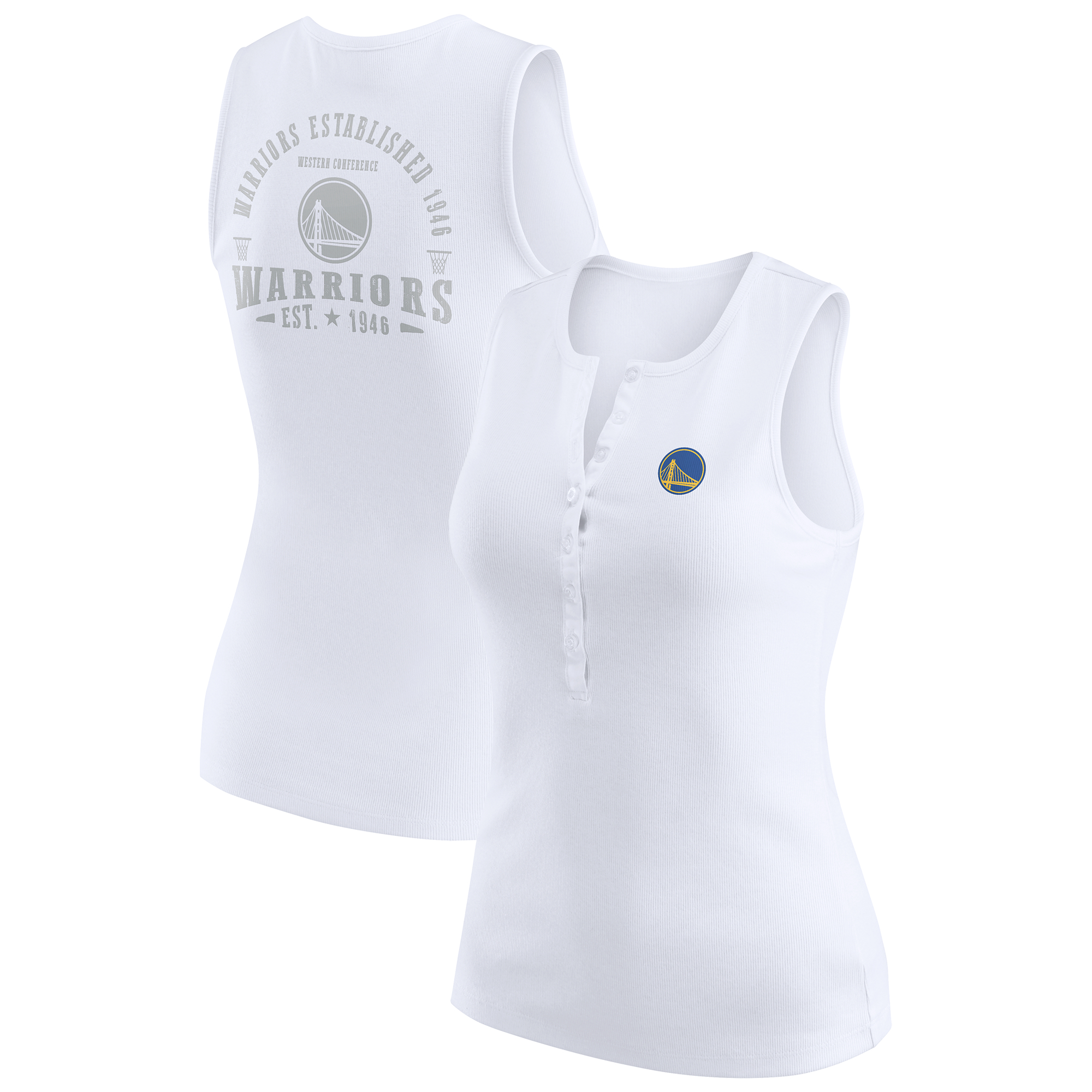 Women's WEAR by Erin Andrews White Golden State Warriors Rib-Knit Henley Tank Top