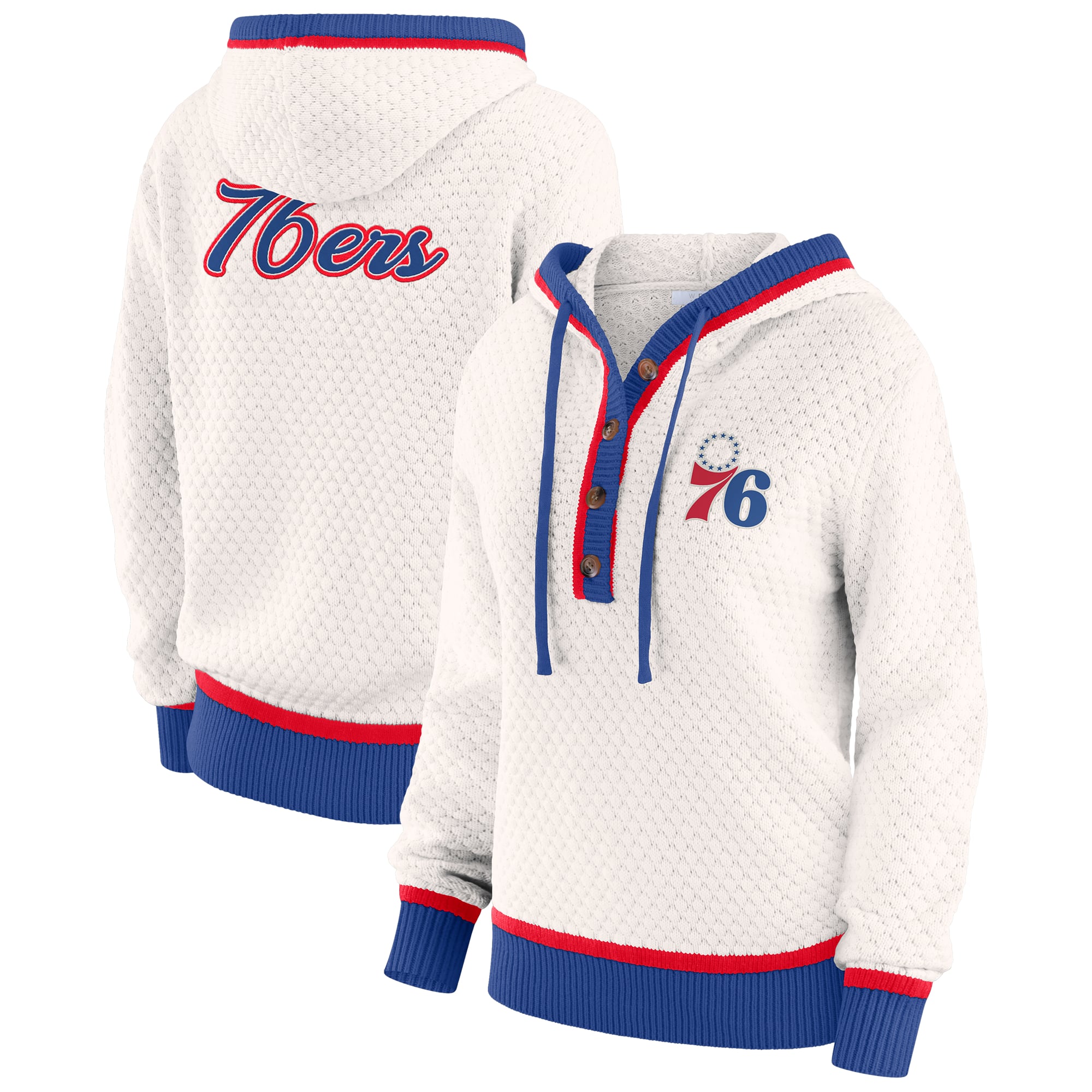 Women's WEAR by Erin Andrews Cream Philadelphia 76ers Plus Size Hoodie Sweater