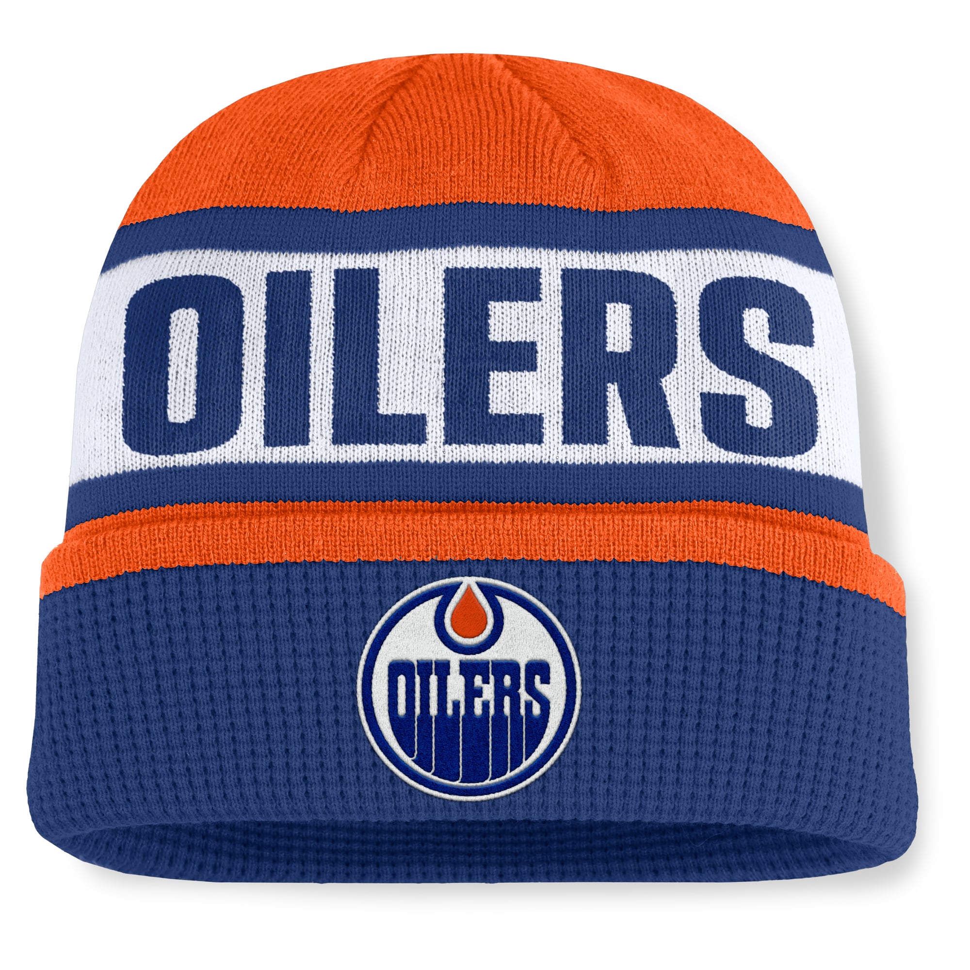 Men's Fanatics Orange/Royal Edmonton Oilers Switchback Cuffed Knit Hat