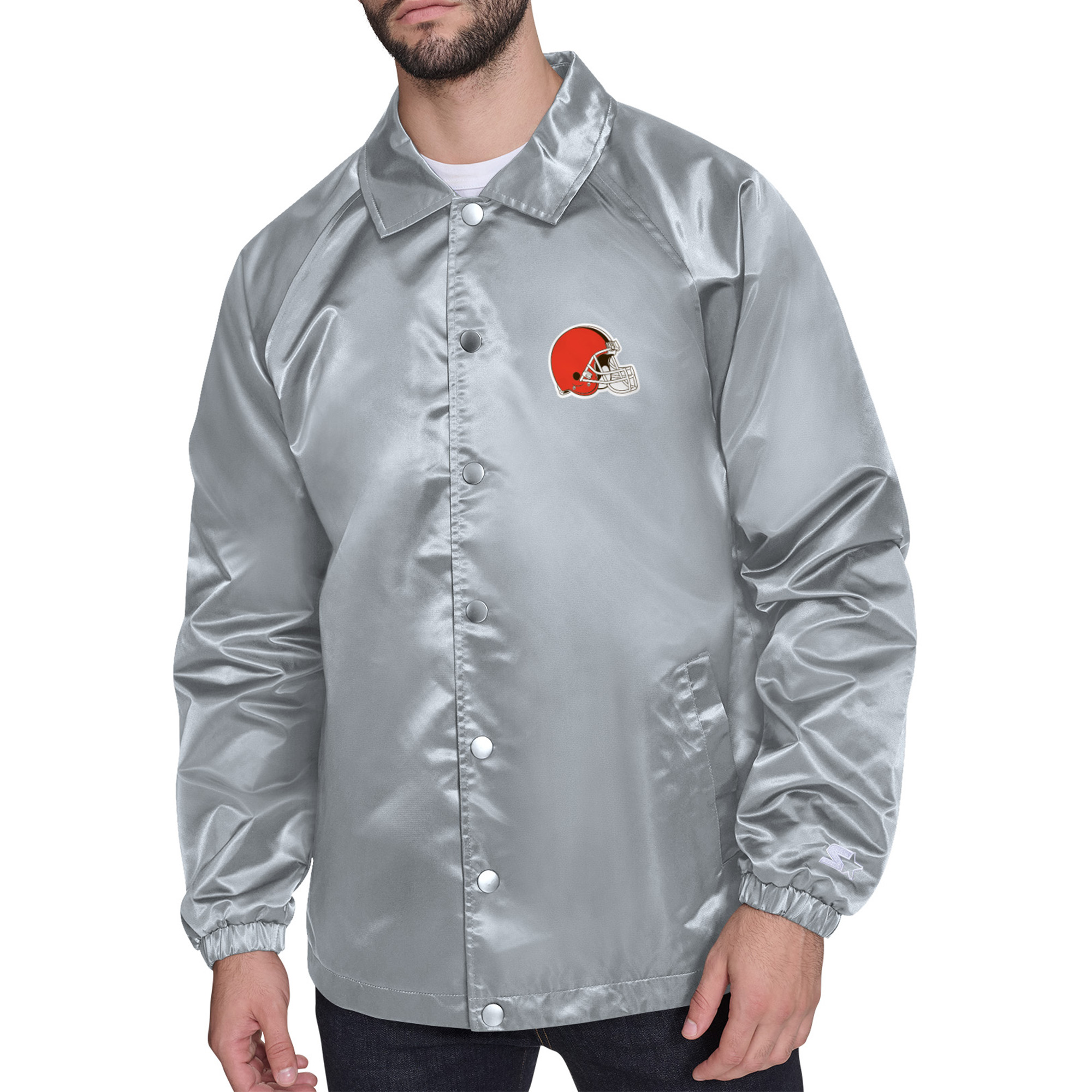 Men's Starter Gray Cleveland Browns Retro Logo Raglan Coaches Full-Snap Jacket