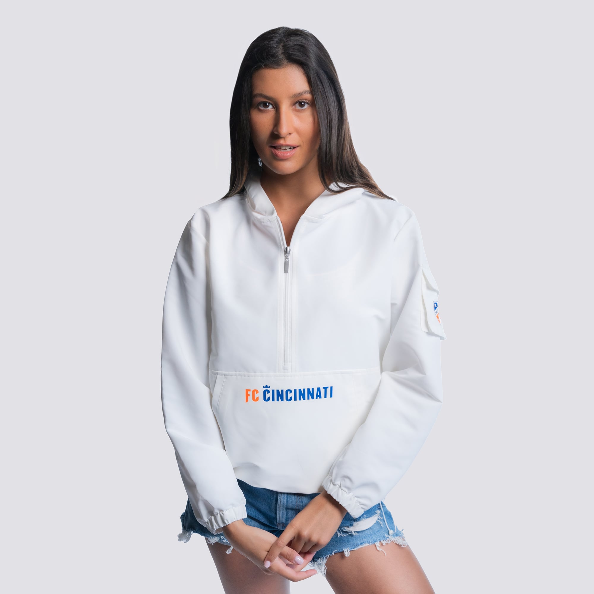 Women's Lusso White FC Cincinnati Paige Half-Zip Hooded Jacket