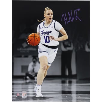 Hailey Van Lith TCU Horned Frogs Autographed 11" x 14" Dribbling Spotlight Photograph