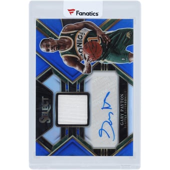 Gary Payton Seattle Supersonics Autographed 2022-23 Panini Select Blue Prizm Jersey Relic #AM-GPY #1/49 Card