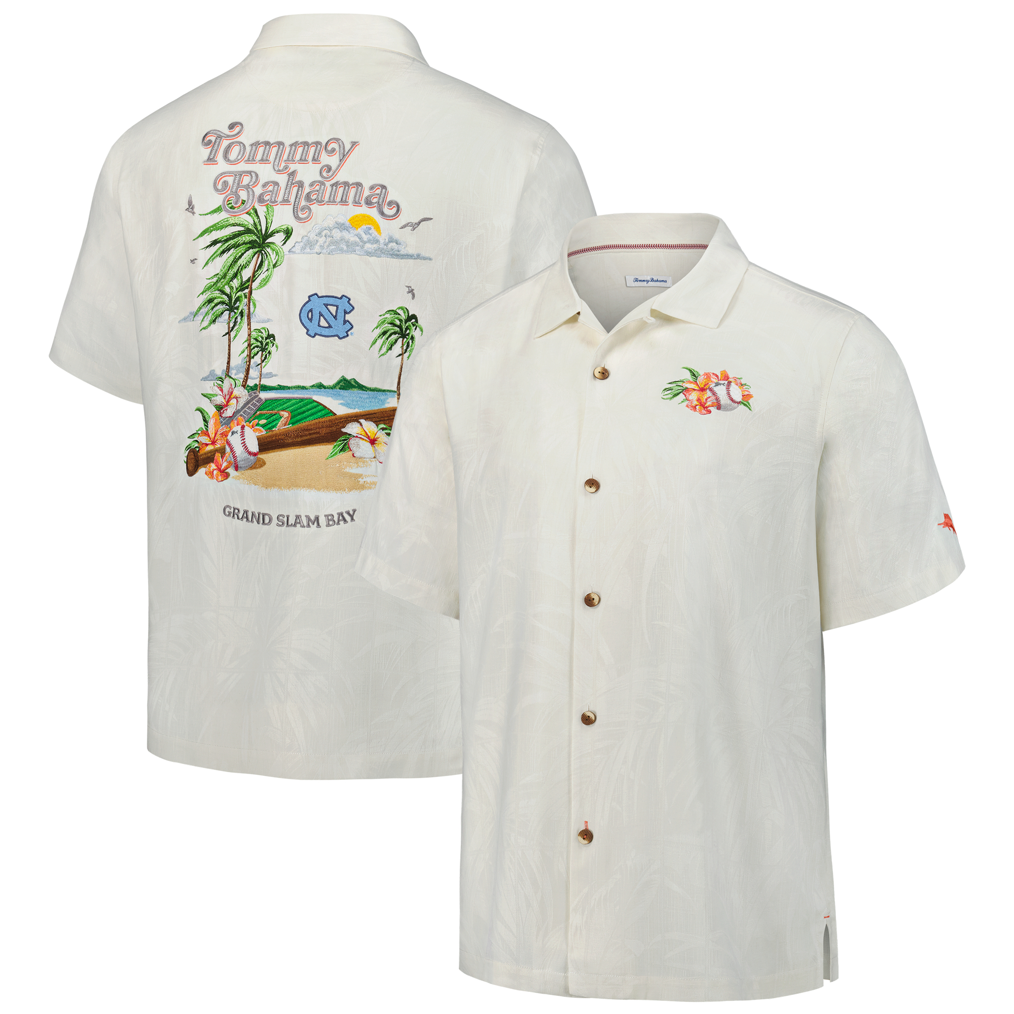 Men's Tommy Bahama White North Carolina Tar Heels Grand Slam Bay Camp Button-Up Shirt