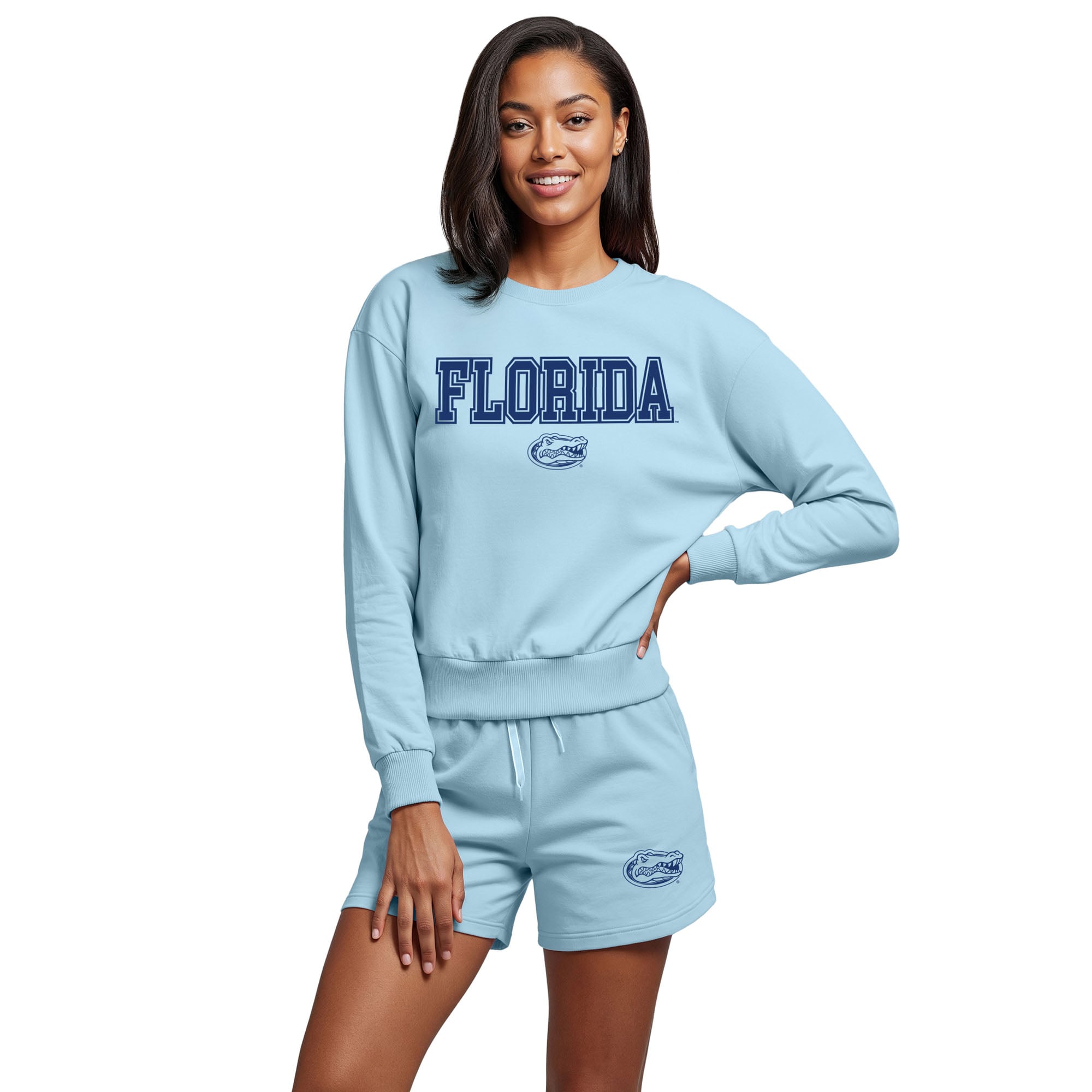 Women's Concepts Sport  Light Blue Florida Gators Elevation Tri-Blend Long Sleeve Top & Short Set