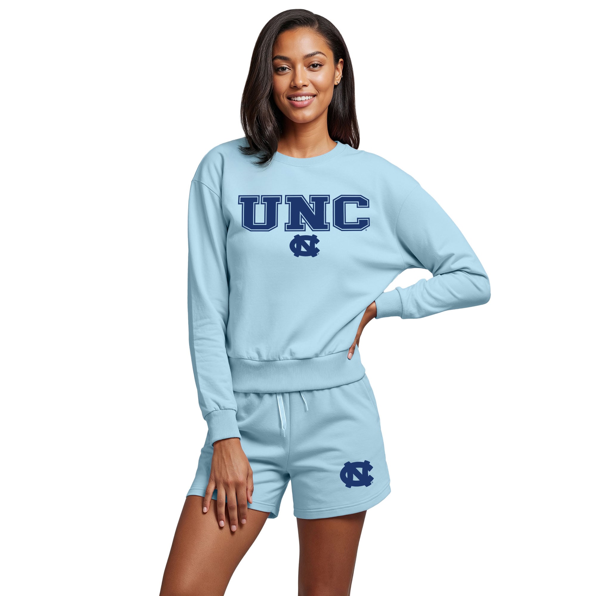 Women's Concepts Sport  Light Blue North Carolina Tar Heels Elevation Tri-Blend Long Sleeve Top & Short Set