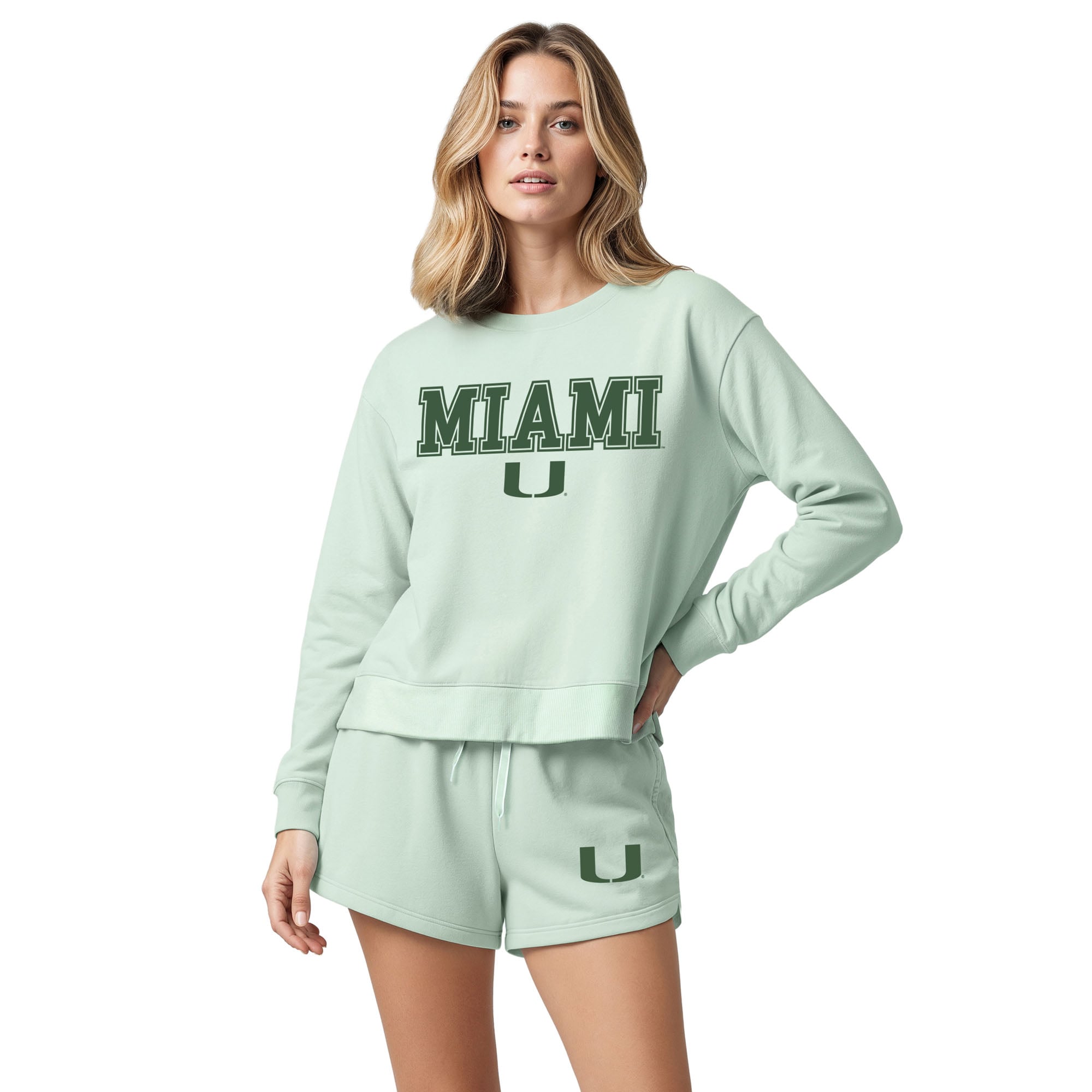 Women's Concepts Sport  Light Green Miami Hurricanes Elevation Tri-Blend Long Sleeve Top & Short Set