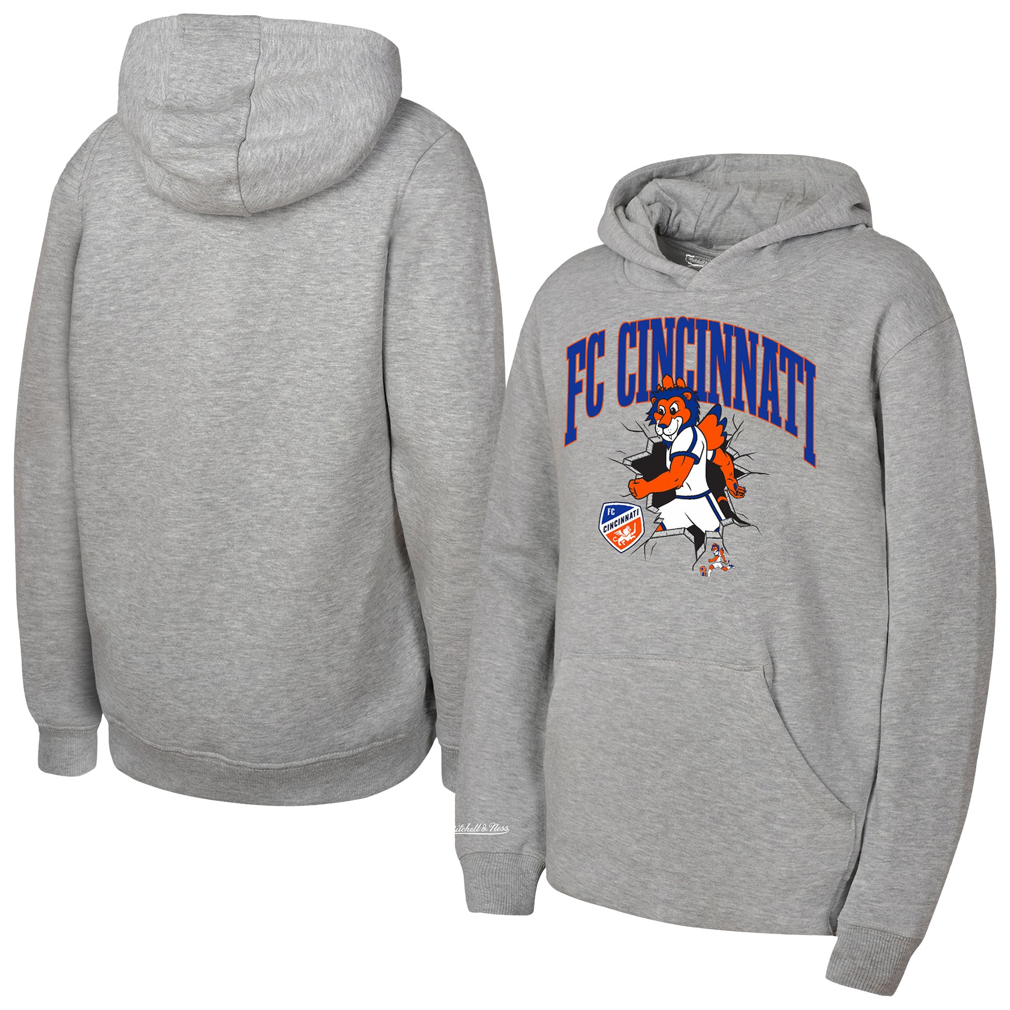 Youth Mitchell & Ness Heather Gray FC Cincinnati Mascot Break Out Pullover Hoodie