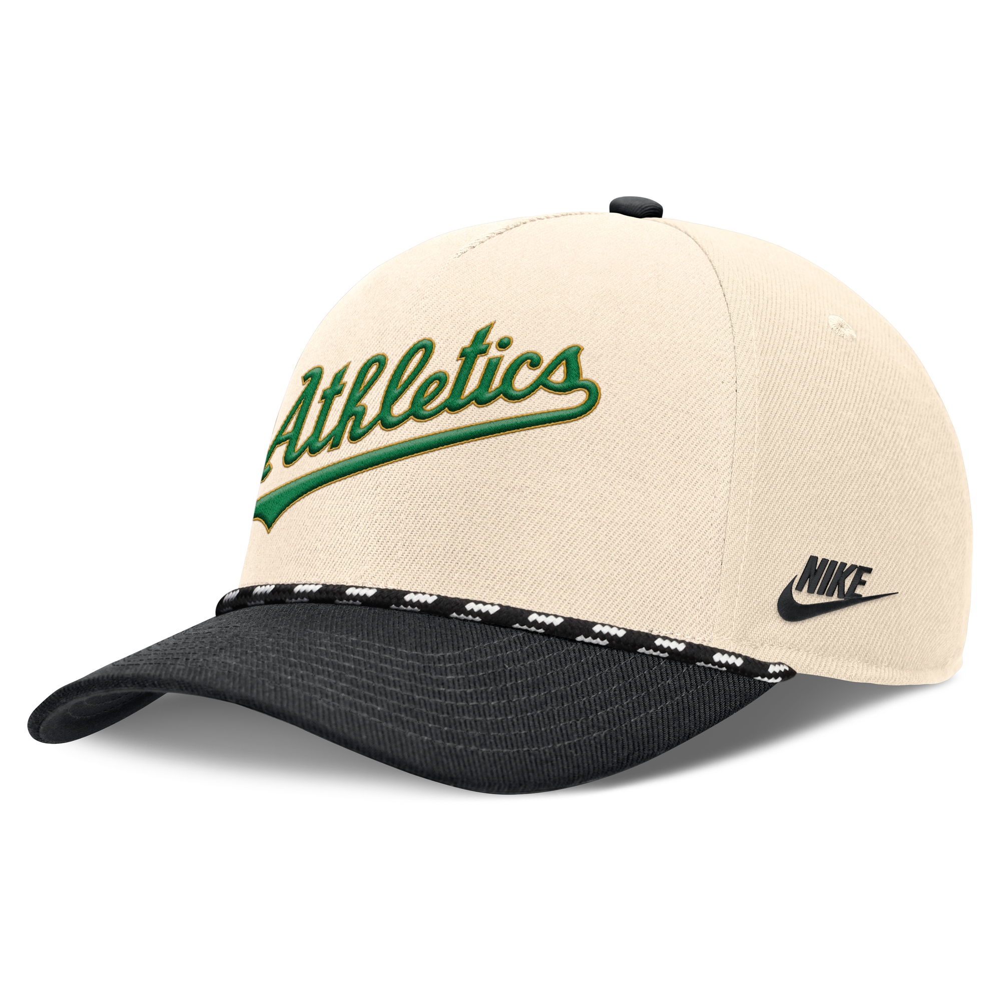 Men's Nike Natural/Black Oakland Athletics Cooperstown Collection Rise Adjustable Hat