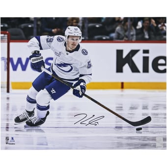 Jake Guentzel Tampa Bay Lightning Autographed 16" x 20" White Jersey Skating Photograph